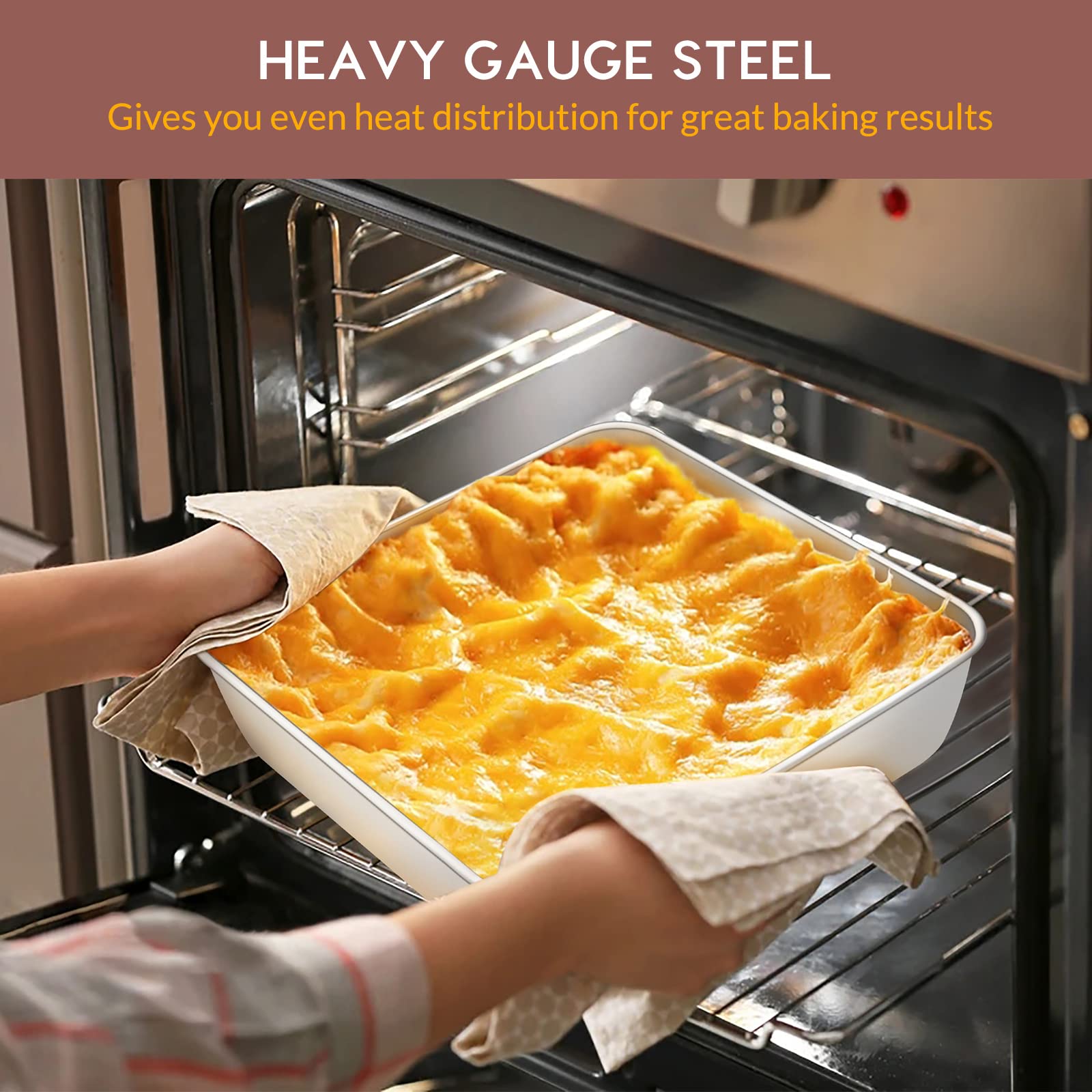 E-Far 6/8/9-Inch Square Cake Pan Set, Stainless Steel Square Baking Brownie Pans Metal Bakeware Set Of 3, Non-Toxic & Healthy, E