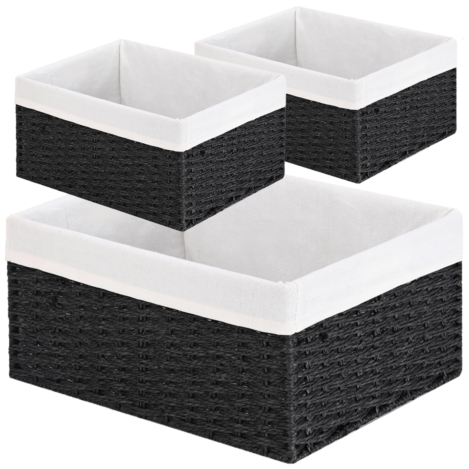 Vagusicc Storage Basket, 3-Pack Woven Paper Rope Wicker Baskets For Storage With Handles, 15 Inches Large Cube Storage Bins Wove