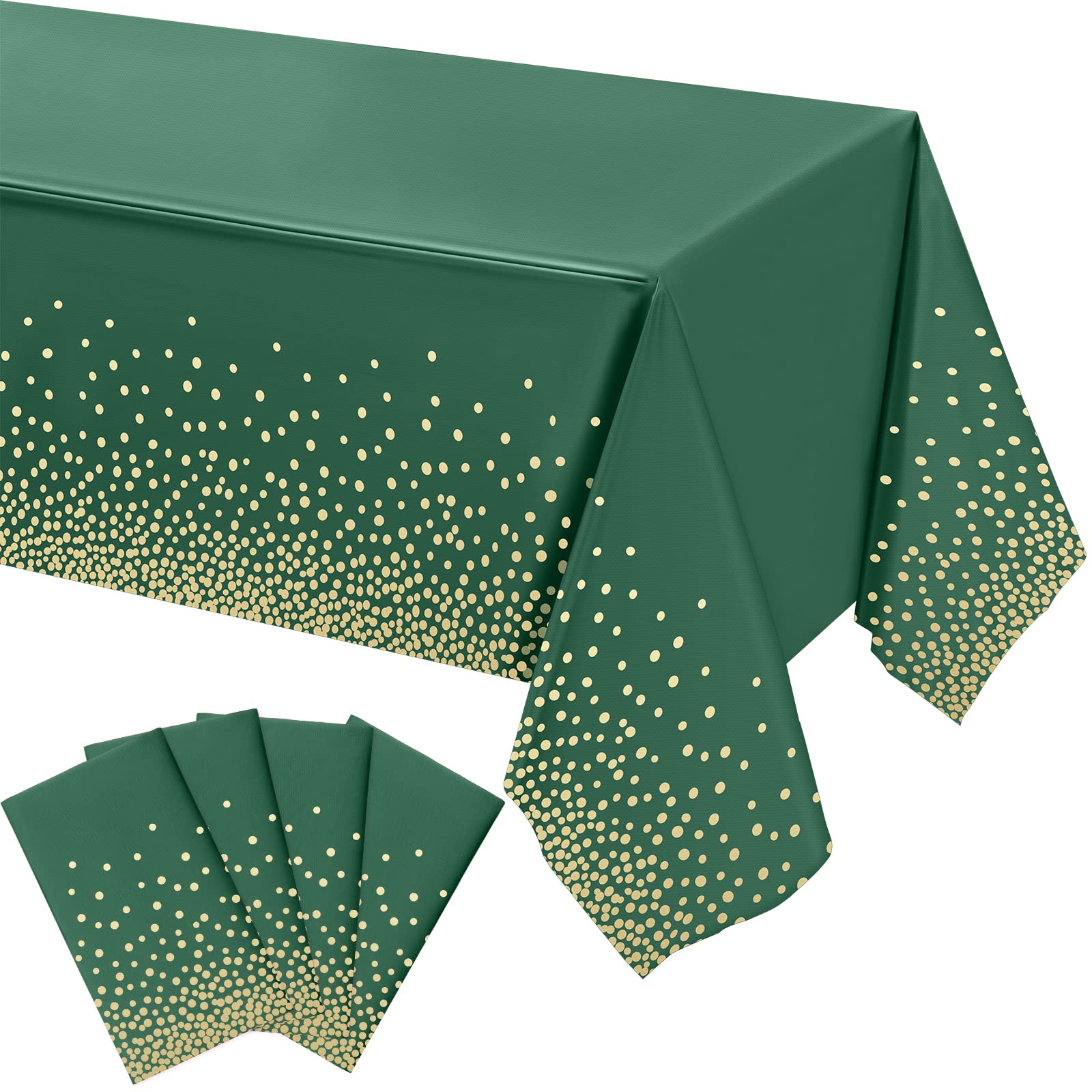 Tegeme 4 Packs Green and Gold Plastic Table Cloths for Parties Disposable Graduation Ramadan Mubarak Tablecloths Decoration with