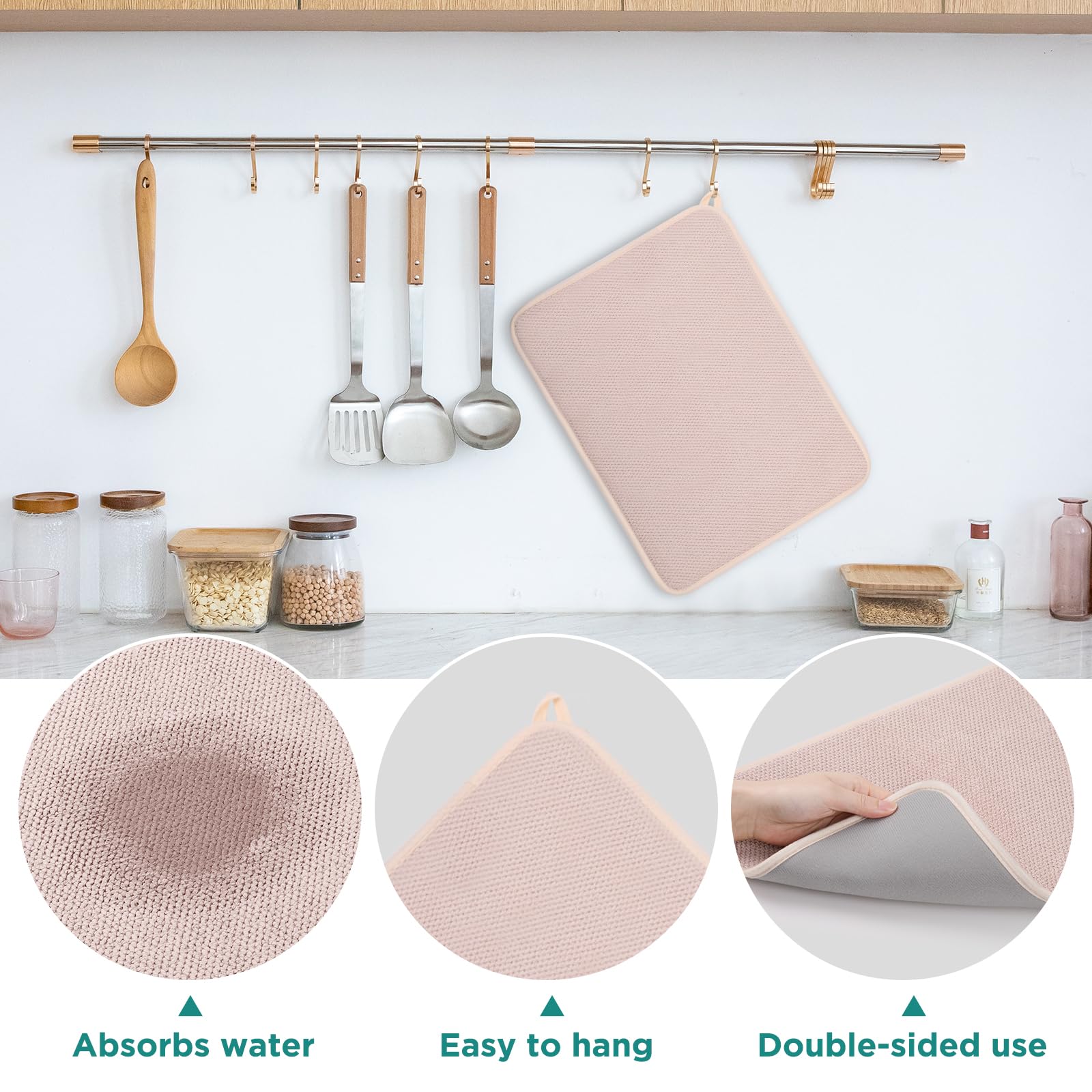 Geeric Microfiber Dish Drying Mat, Super Absorbent Kitchen Dish Drying Pad, Reversible For Countertop, 12*16 Inch Yellow