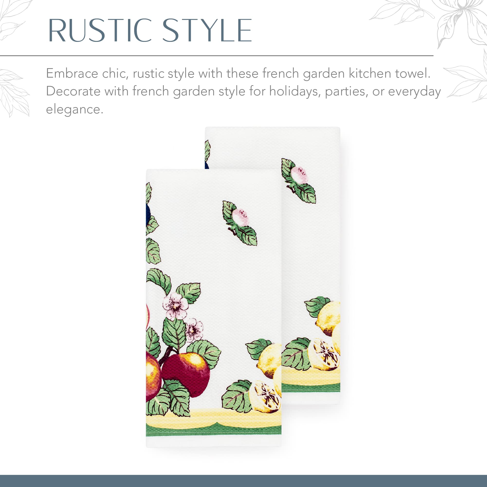 Elrene Home Fashions Villeroy & Boch French Garden Kitchen Towels, Dish Towels, 18 Inches By 28 Inches, Set Of 2