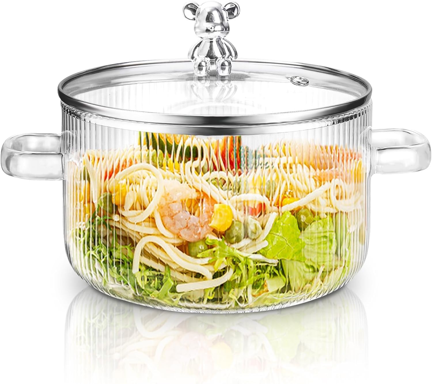 Primeworld Teddy Big Size 1500 Ml Glass Serving Bowl With Lid Cooking Pot Mixing Bowl With Lid Microwave Safe Heat Resistant Ser