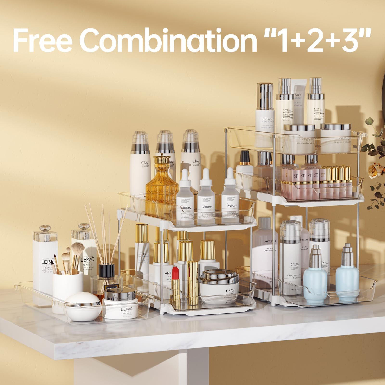 Delamu 2 Sets Of 3-Tier Bathroom Under Sink Organizers And Storage, Multi-Purpose Stackable Pantry Organization And Storage, Pul