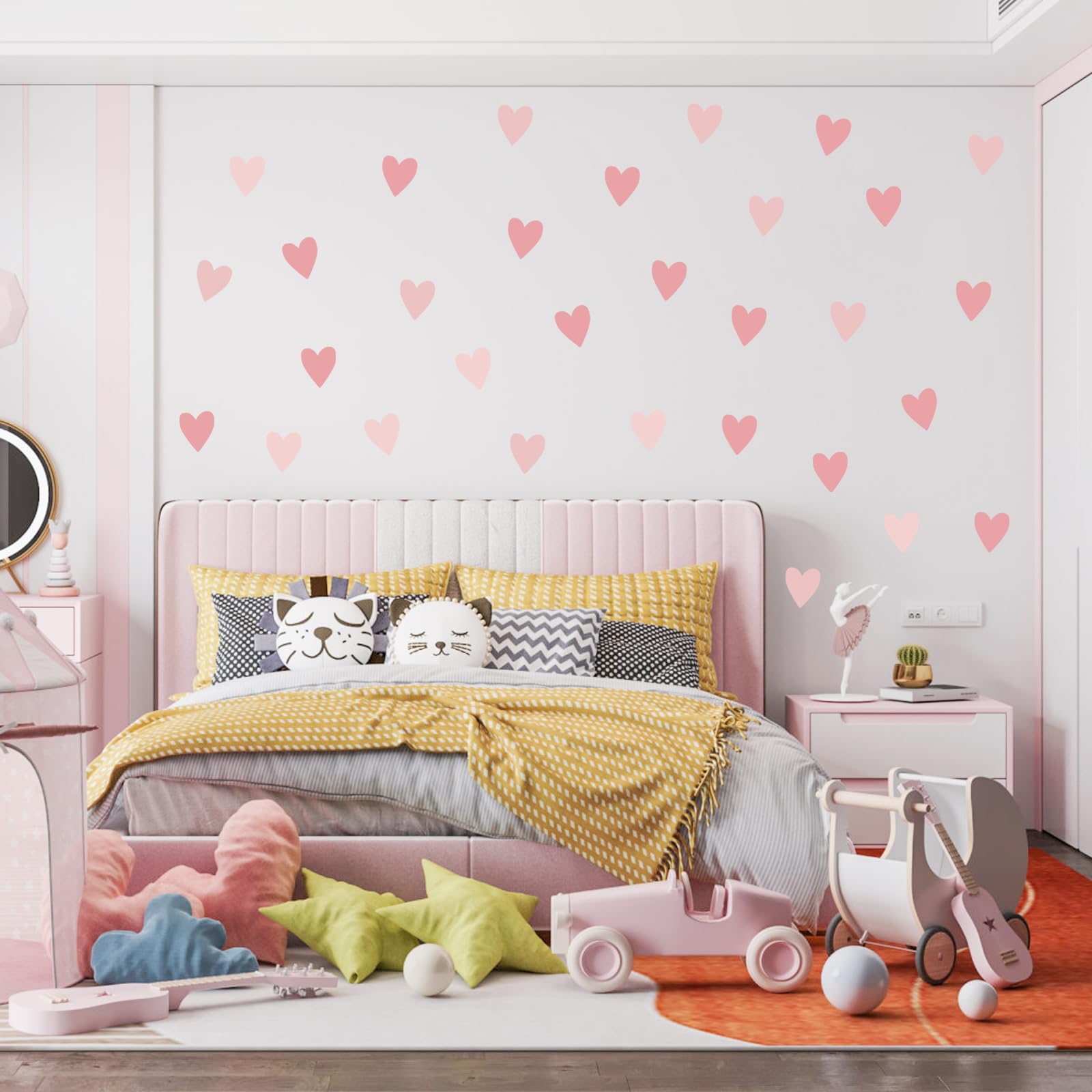 Pink Heart Wall Stickers - Kids Room Nursery Wall Decals Heart Love Cute Nursery Wall Paper Designs,Pink Style Removable Decor (