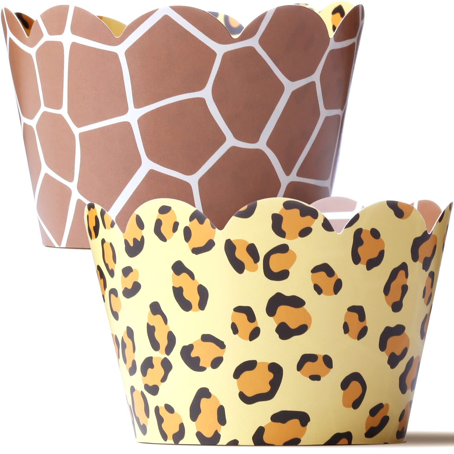 Leopard Cupcake Wrappers And Giraffe Cupcake Wrappers 48 Count - Cheetah Print - Leopard Party Supplies - Safari Cupcake Wrapper
