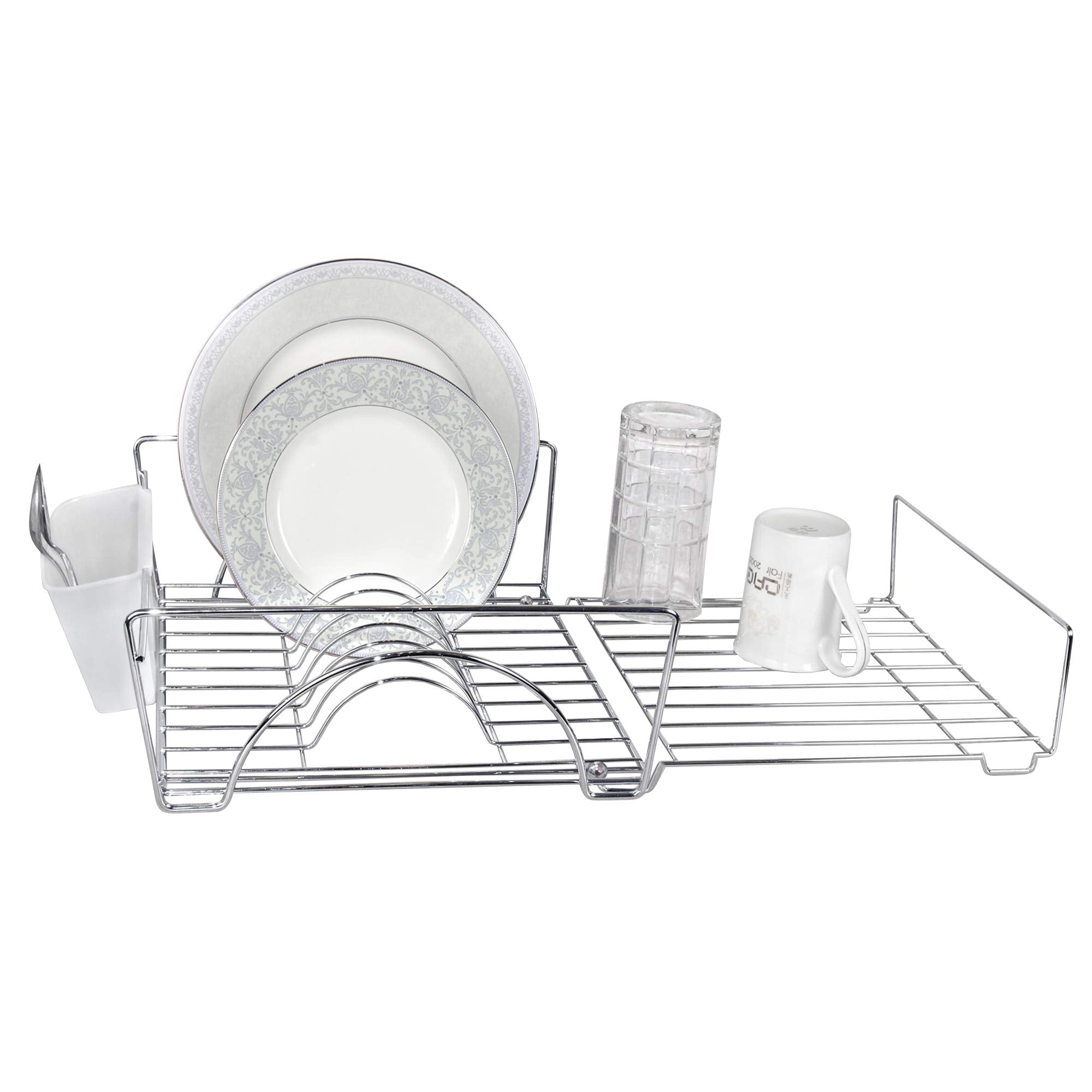 Smart Design Expandable Dish Drainer Drying Rack With Cutlery Cup - Steel Metal Wire - Fits In Standard Sinks - Dishes, Cups, Si