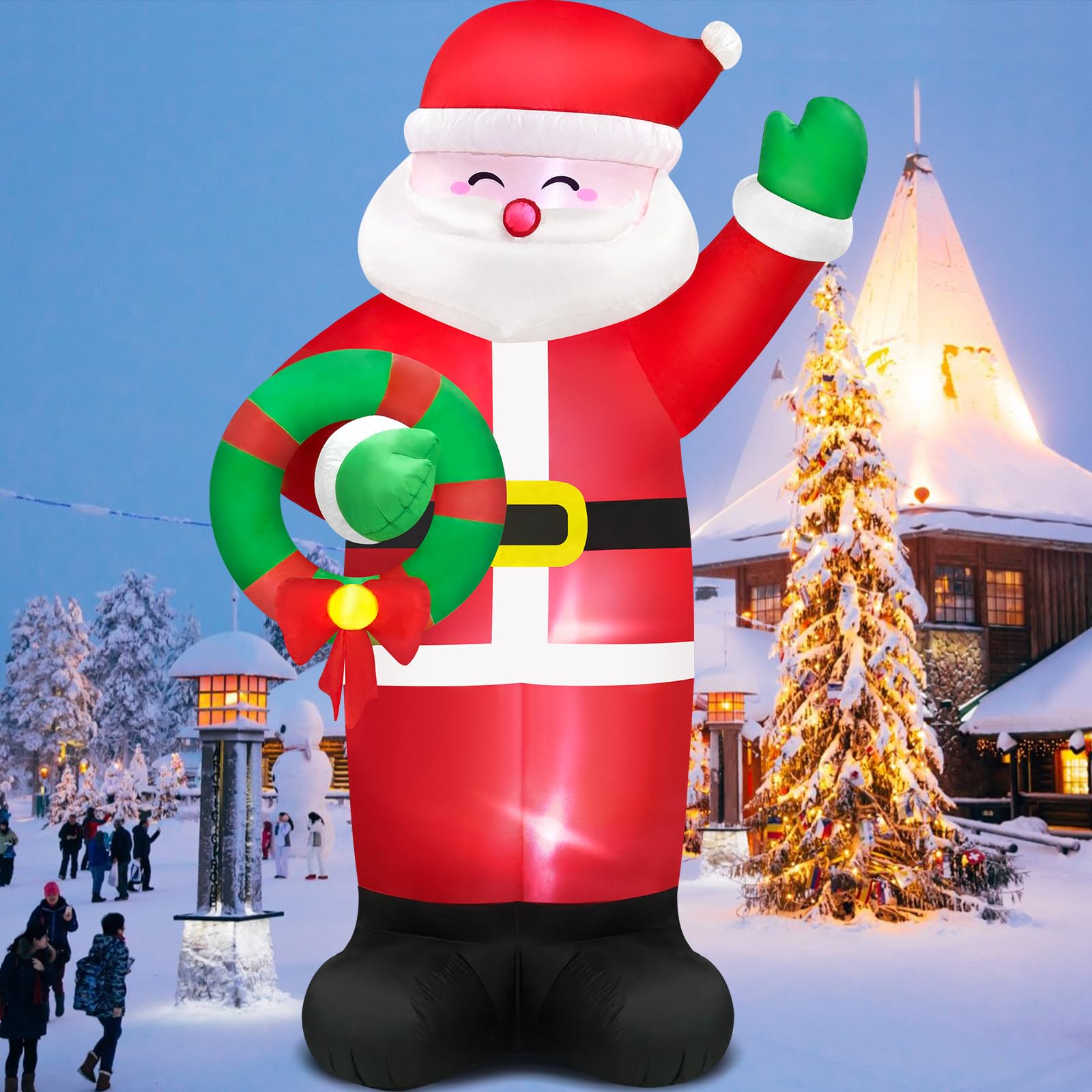 Danxilu 14FT Giant Christmas Inflatables Santa Claus with Wreath Built-in LED Lights, Blow Up Inflatable Christmas Decorations O