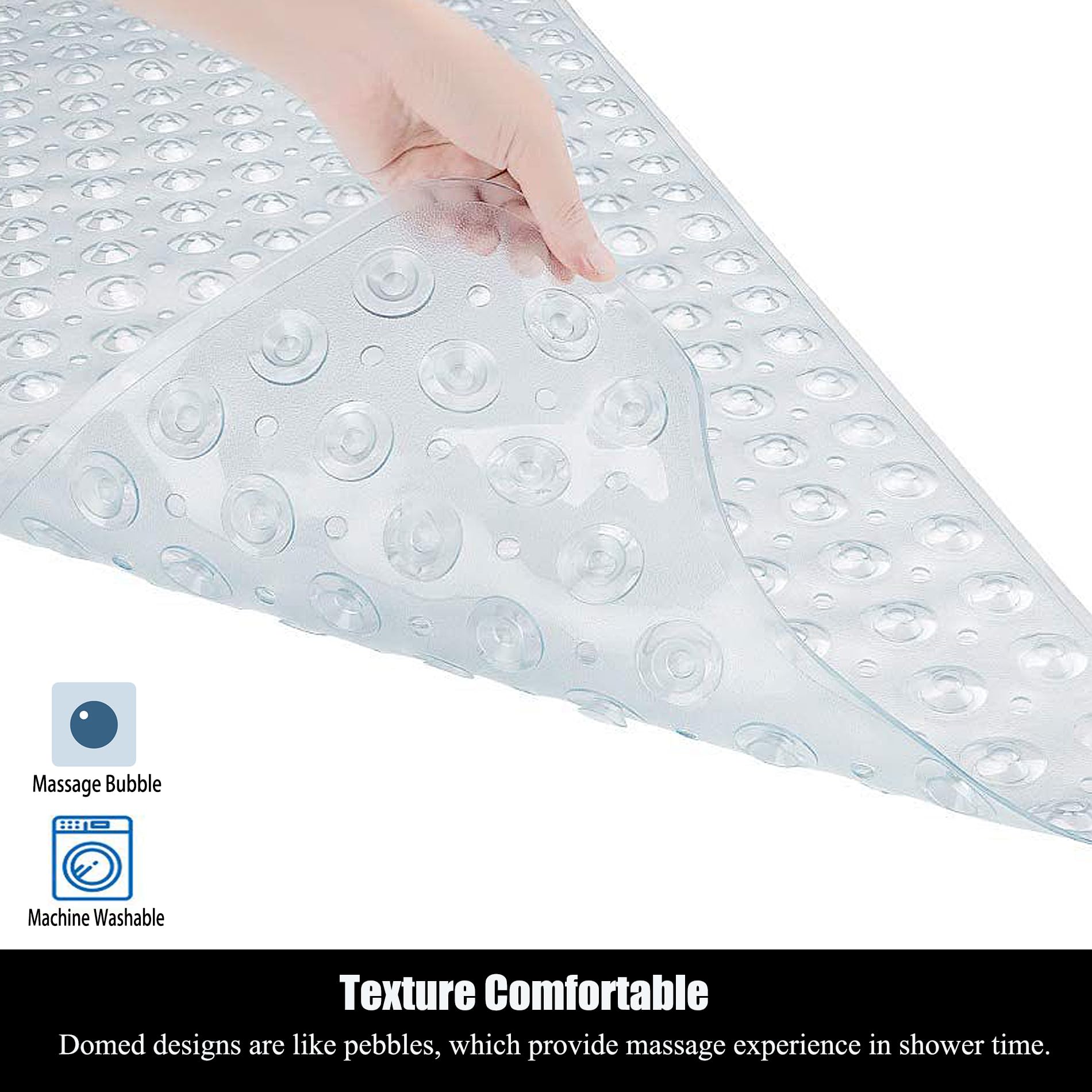 Extra Long Non Slip Bathtub Mat - 40 X 16 Inch Machine Washable Tub Mats With Suction Cups And Drain Holes For Bathroom