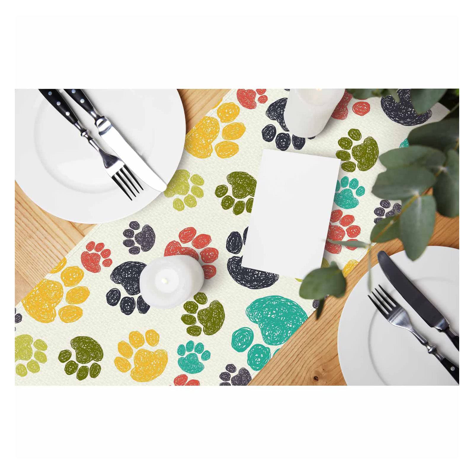 Hosnye Table Runner Colorful Paw Hand Drawn Doodle,Cotton Linen Table Runner Decoration For Kitchen Family Dinner Table Holiday