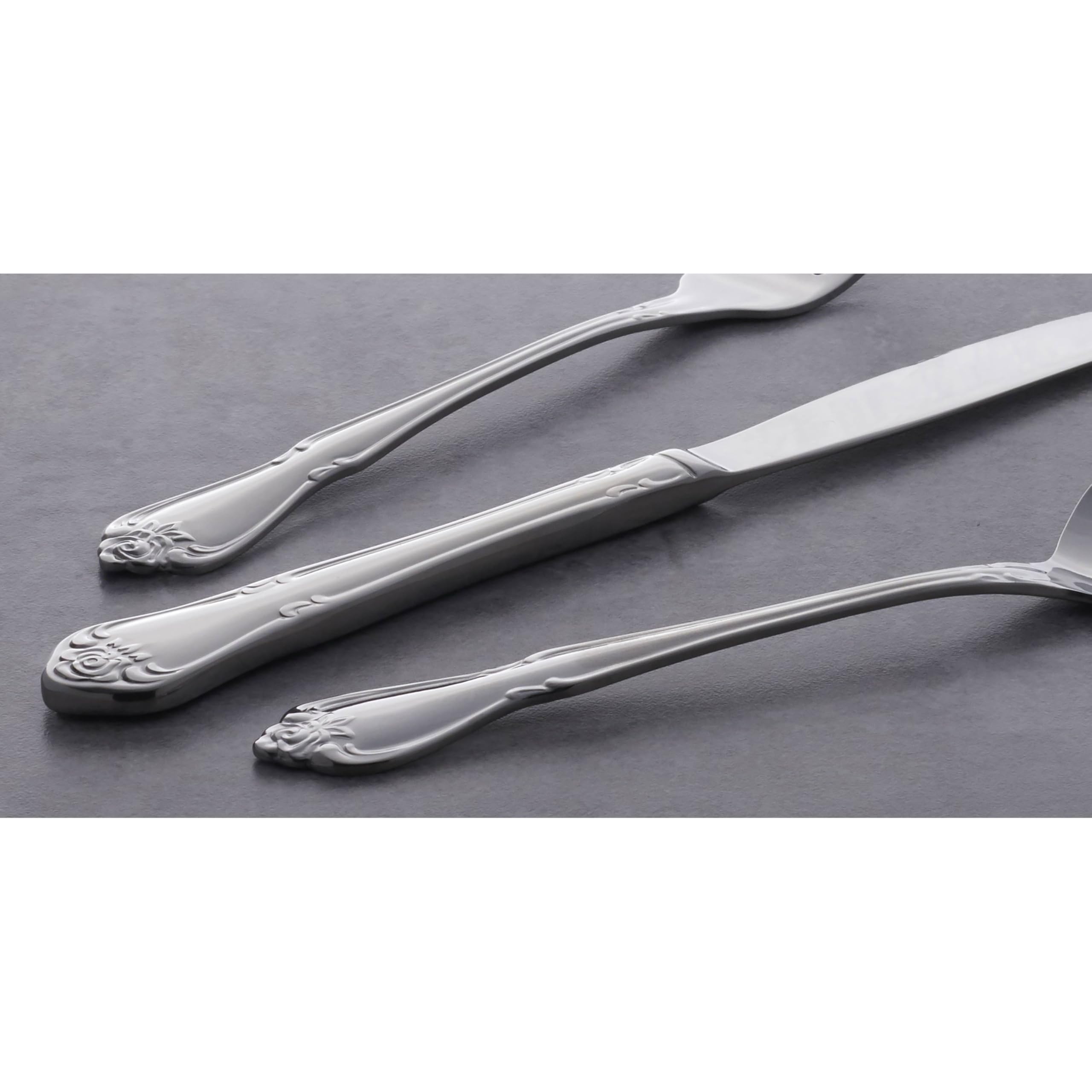 Oneida True Rose Flatware Dinner Spoons Set of 4, Silver, 6.75" L x 1.6" W, Model B552004C