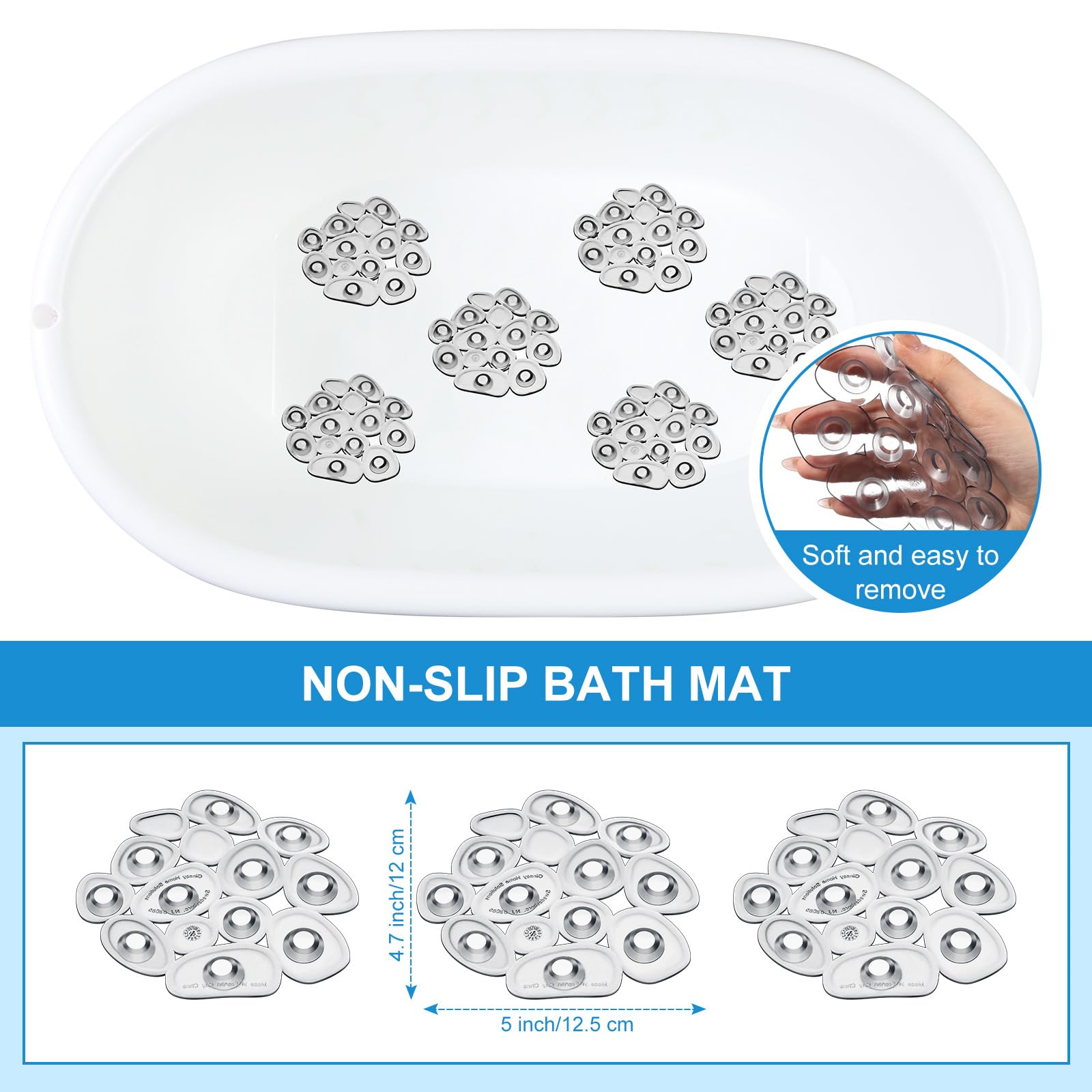 Riakrum 12 Counts Pebble Bath Treads Bathtub Non Slip Stickers Pebble Bath Mat Non Slip Bath Tub And Shower Mat With Suction Cup