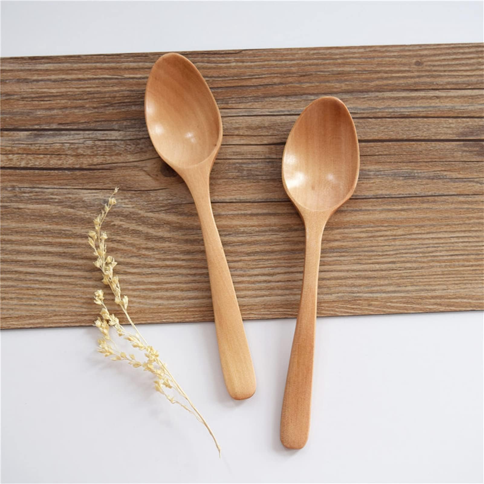 Beufee 7 Inch Wooden Cooking Spoons - 2PCS, Wood Serving Spoons for Mixing, Stirring, Tasting, Soup & Daily Use, Model: Beufeegmiaorq