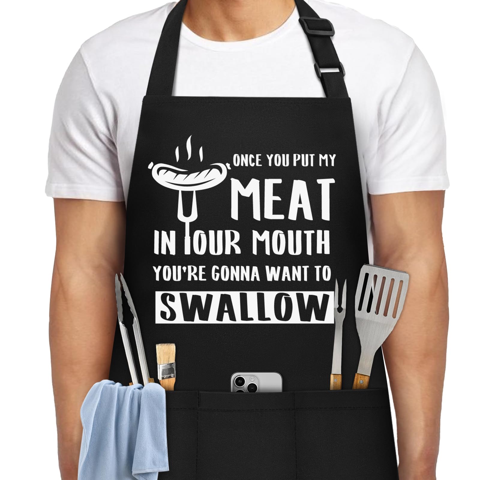 Nlus Funny Aprons For Men, Mens Funny Chef Cooking Grilling Bbq Apron With 3 Pockets, Father'S Day Birthday Gifts For Dad Husban