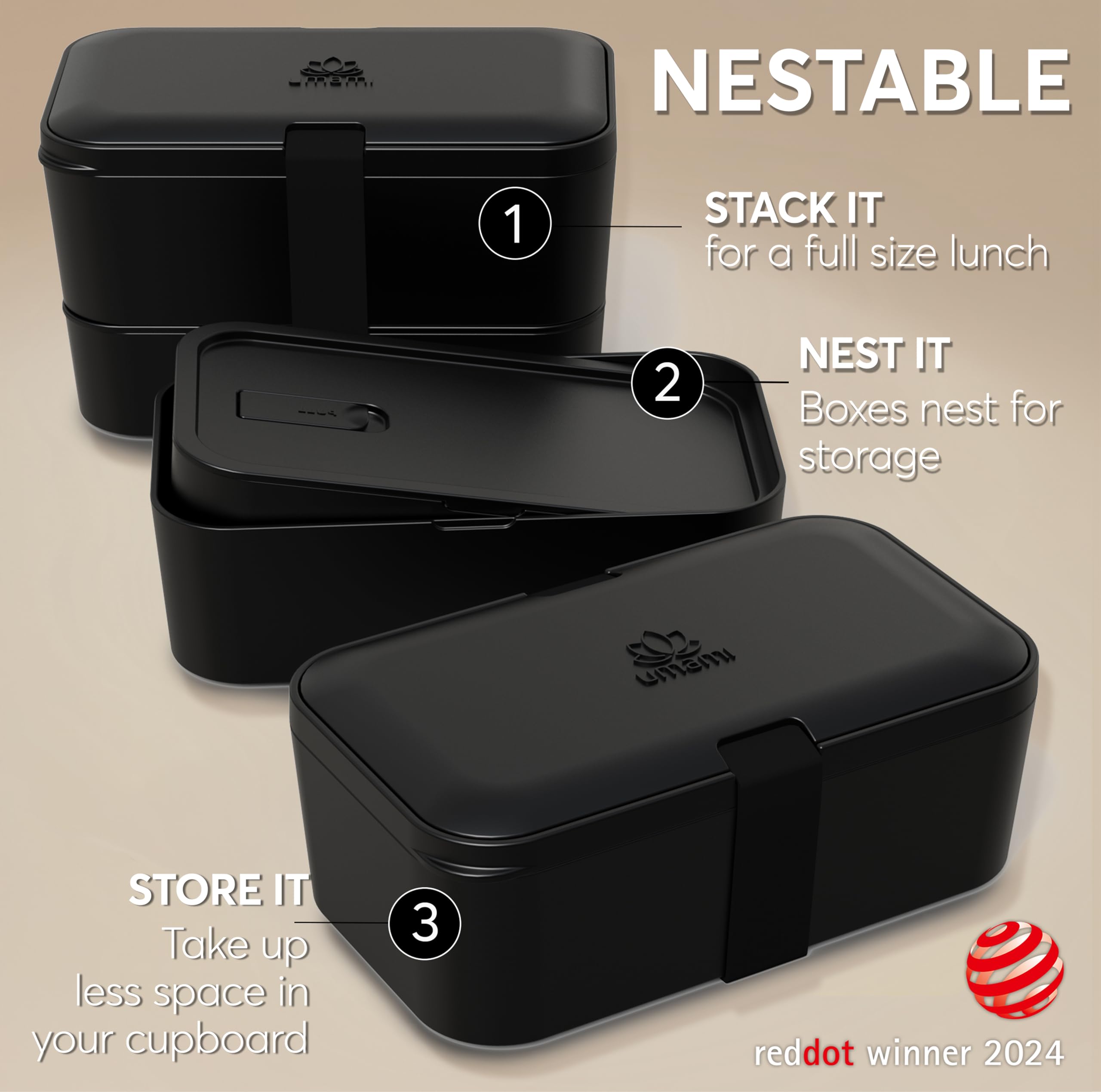 Umami All-in-One Bento Box - Stylish, Spacious & Built for Real Meals - Includes Full Cutlery Set, 2 Sauce Jars, A Nestable Desi