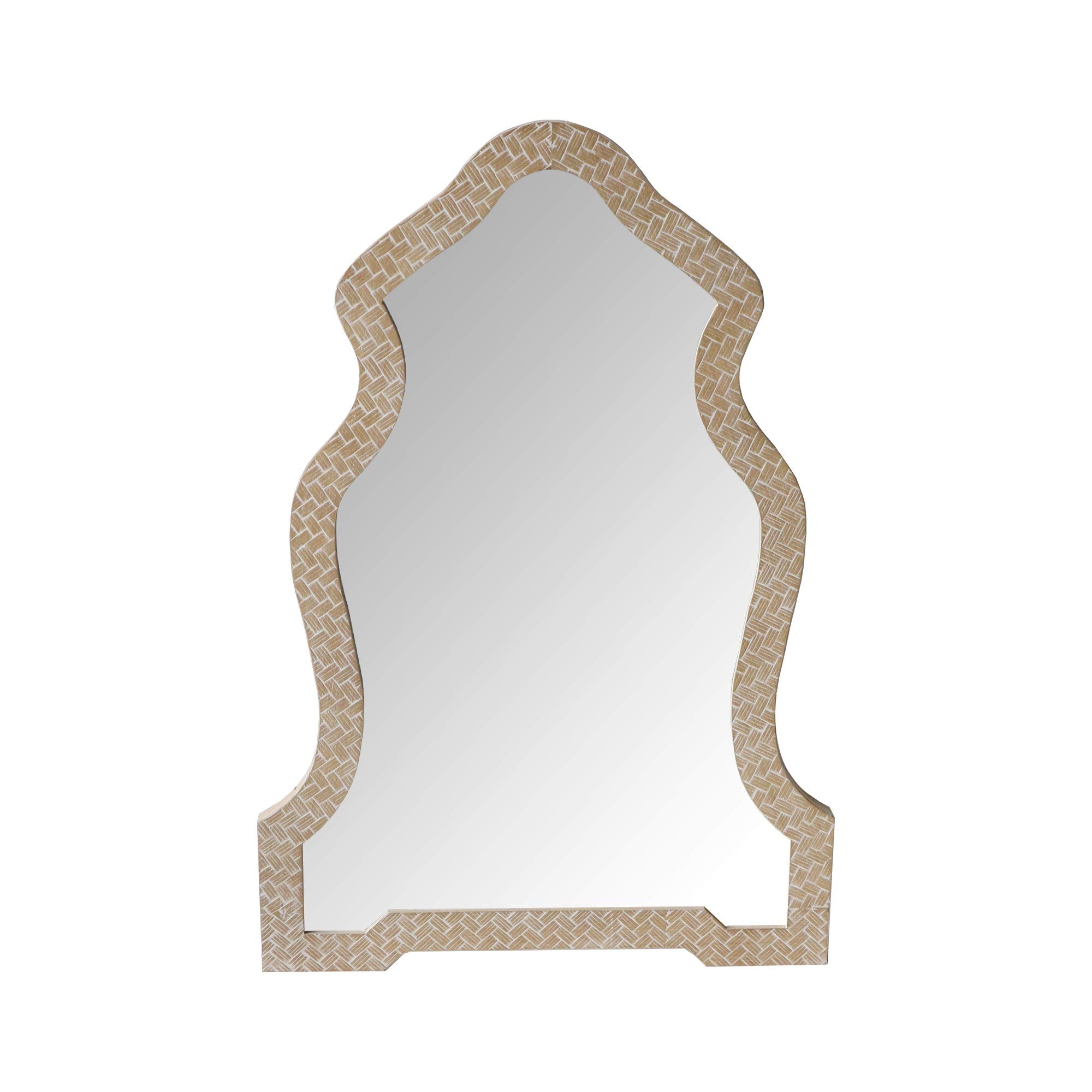 The Urban Port Scalloped Top Wooden Framed Wall Mirror with Geometric Texture