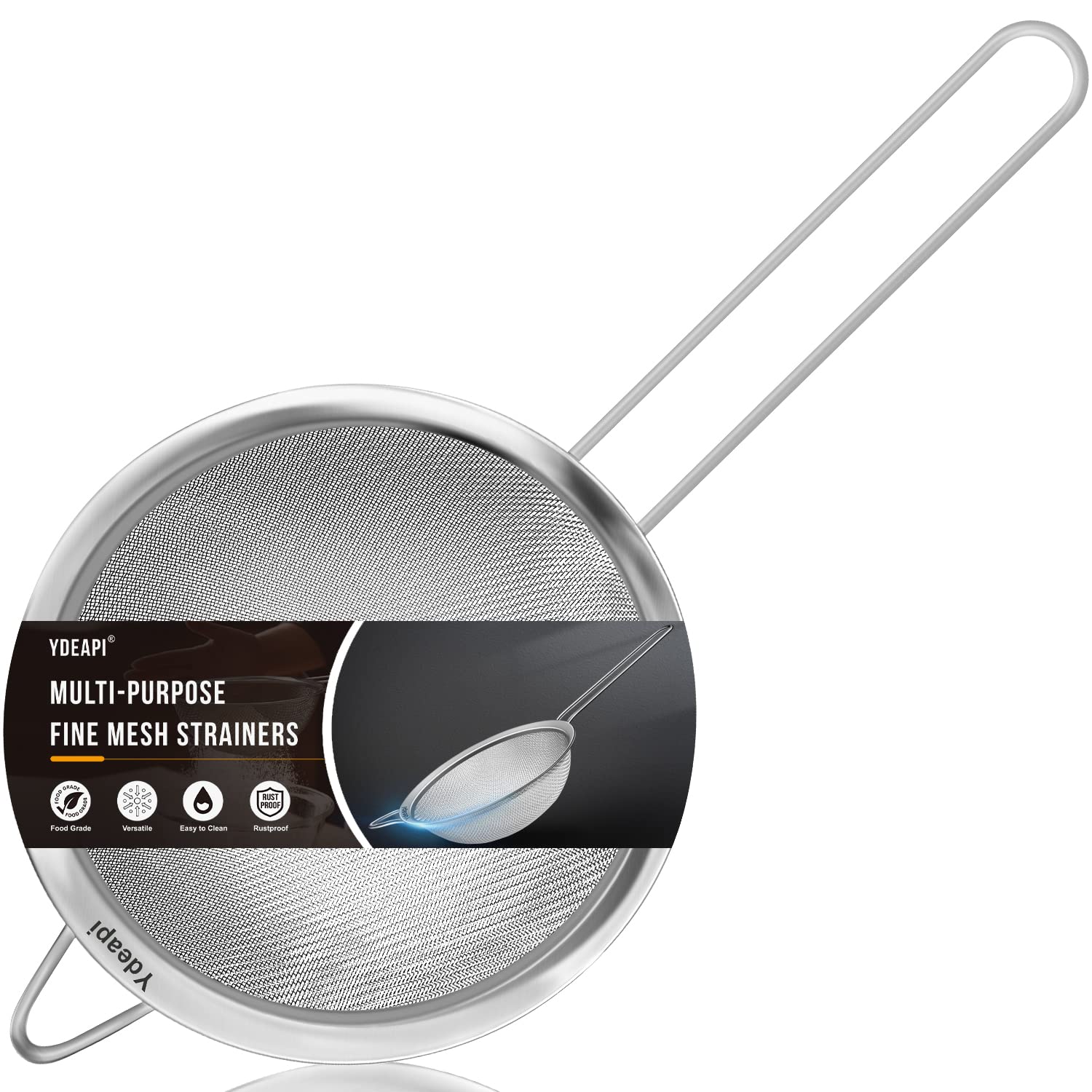 Ydeapi 6.3'' Fine Mesh Strainer With Handle, Metal Food Strainers For Kitchen, Sieve Fine Mesh Stainless Steel For Rice, Quinoa,