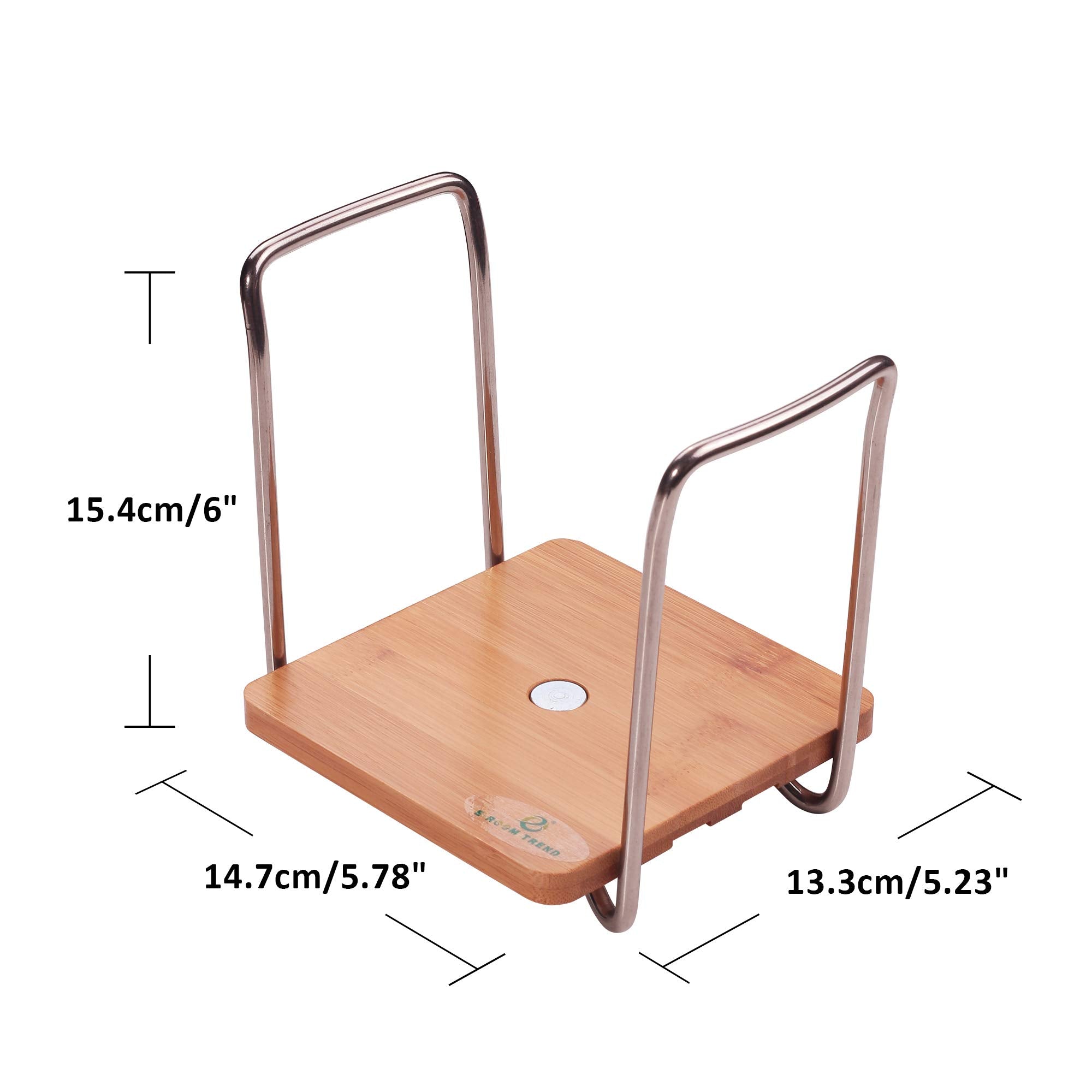 E-ROOM TREND Dish Holder SS304 2 Pack Small Square Size for 6'' to 9'' Plates Organizer Upgrade Thicken Bamboo Adjustable Size Easy Carried Handles Storage Rack for RV Cabinets Shelf Countertop (A078)