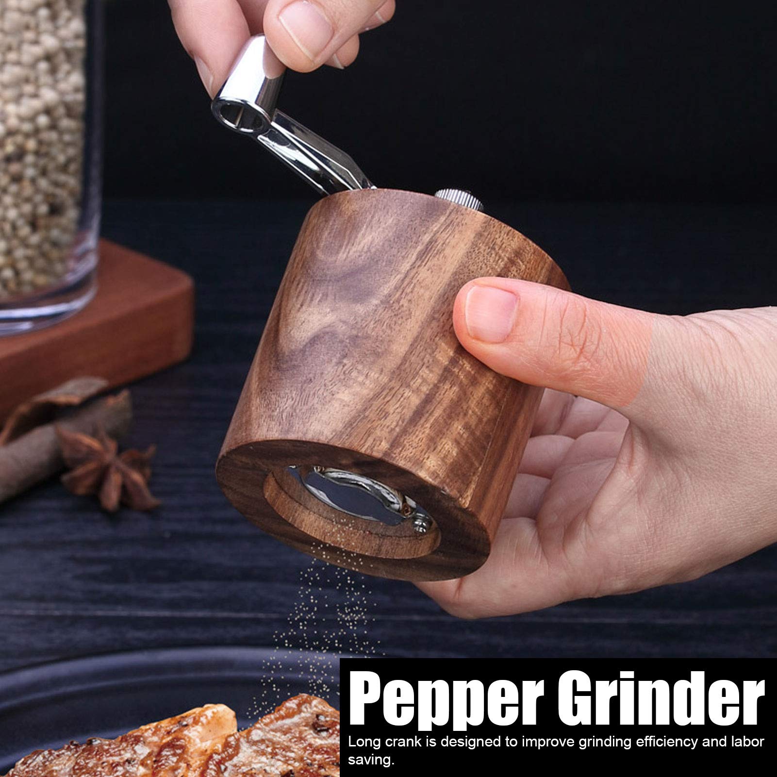 Wooden Salt Pepper Grinder, Manual Peppercorn Spices Mill Refillable Classic Grinding Chili Herbs Crusher Tool With Long Crank S