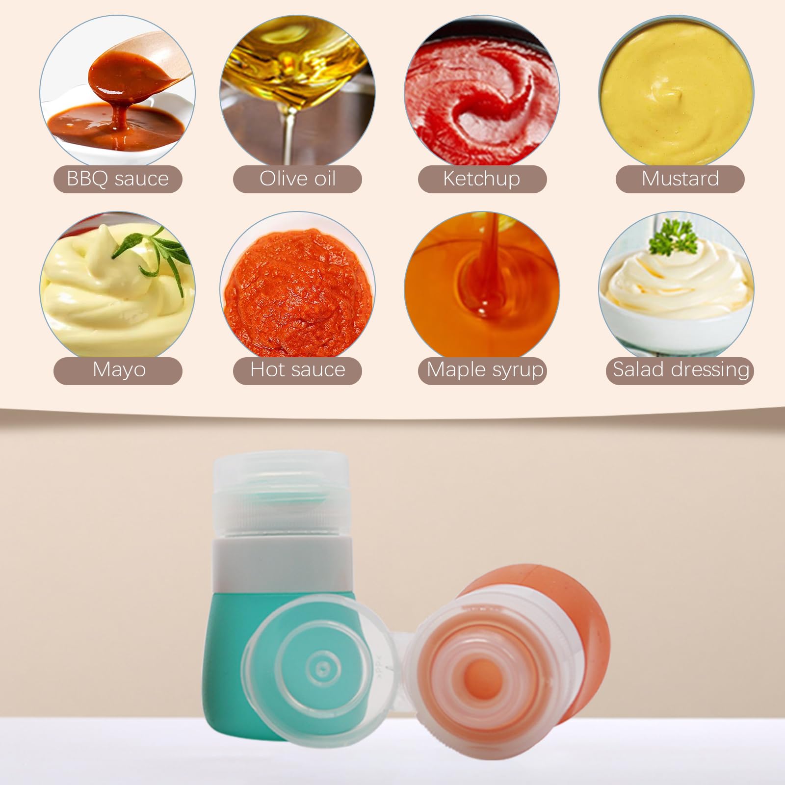 Ksooly 5-Pack 1.3Oz. Squeeze Salad Dressing Bottles With Cleaning Brush | Small Salad Dressing Container To Go | Portable Sauce