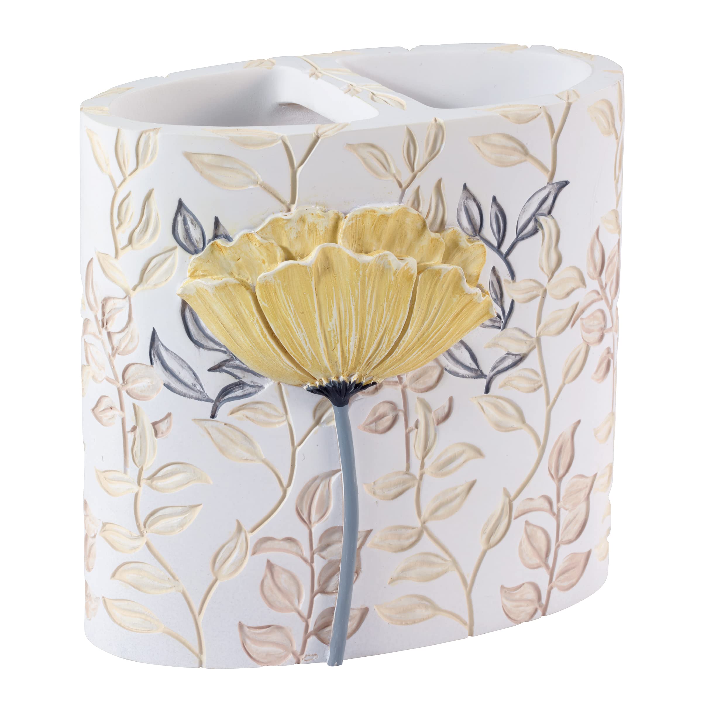 Avanti Linens - Toothbrush Holder, Countertop Accessories, Floral Bathroom Decor (Marielle Collection, Yellow)