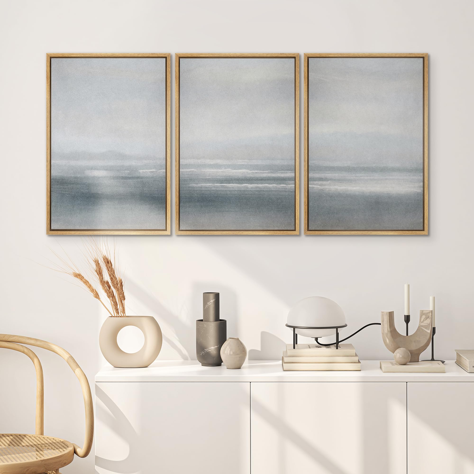 Signwin Framed Canvas Print Wall Art Set Serenity Seascape Soft Blue Ocean Views Modern Art Decorative Rustic Calm/Zen For Livin