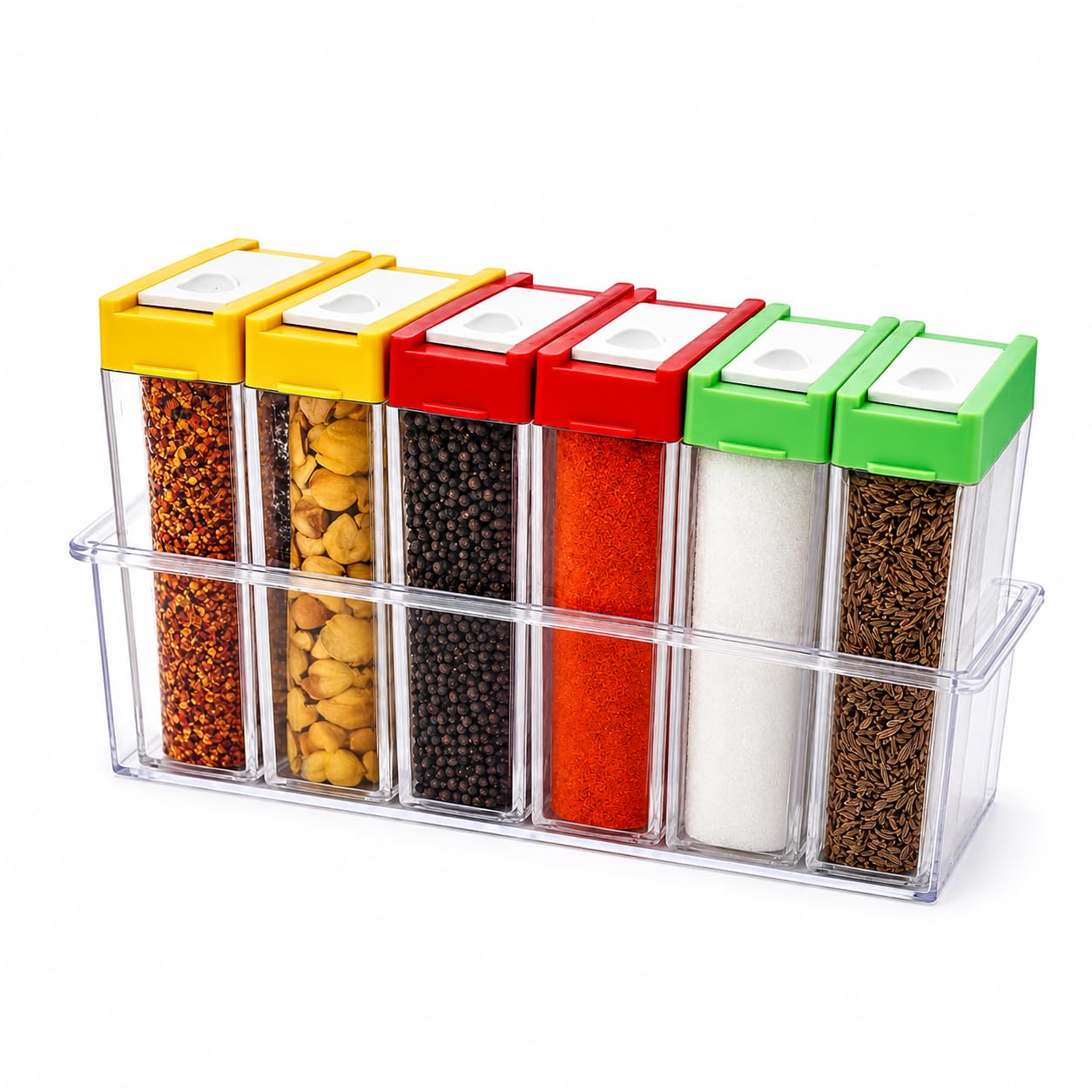 Modular Spice Container Set With Rack Airtight Plastic Seasoning Organizer For Kitchen,Transparent Spice Jars With ColorCoded F