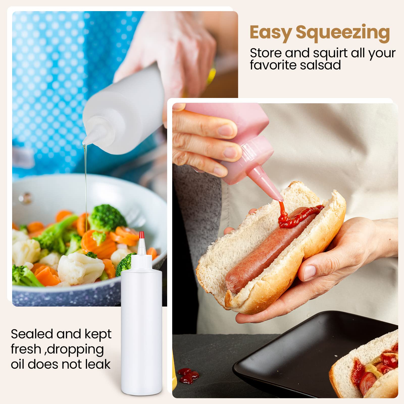 Irenare 30 Pack 16 Oz Plastic Condiment Squeeze Bottles For Sauces Empty Squirt Bottle With Top Cap Ketchup Squeeze Bottle For C