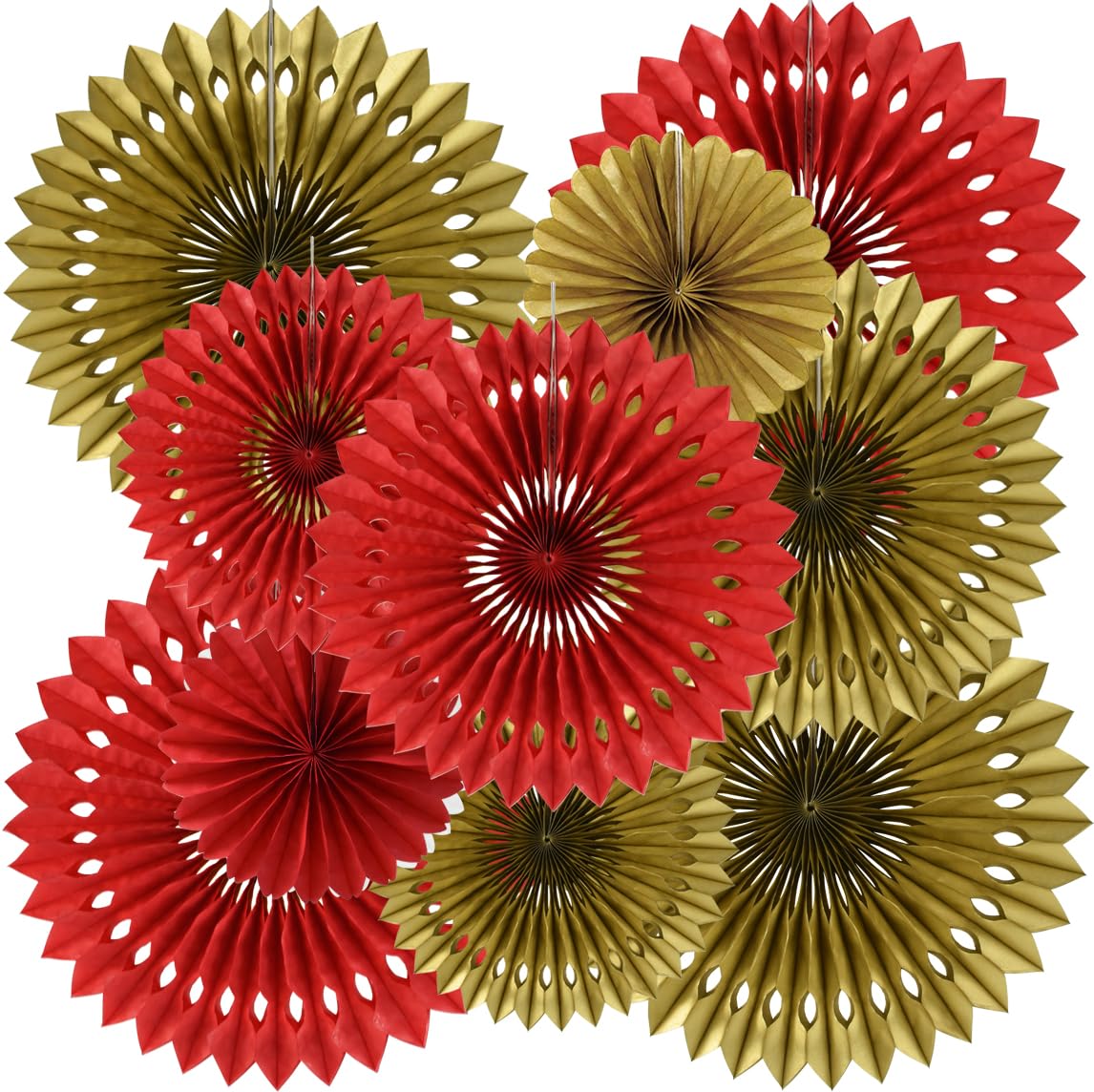 Beishida Red Gold Hanging Honeycomb Round Paper Fans Decoration Wedding Theme Tissue Paper Fan Garland For Birthday Anniversary