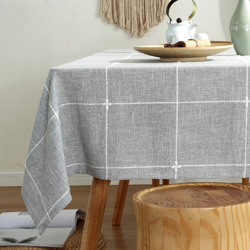 Trudelve Cotton Linen Tablecloth Rectangle Grey Fabric Table Cloth Vintage Farmhouse Table Cover For Rectangle Tables (52''X70''