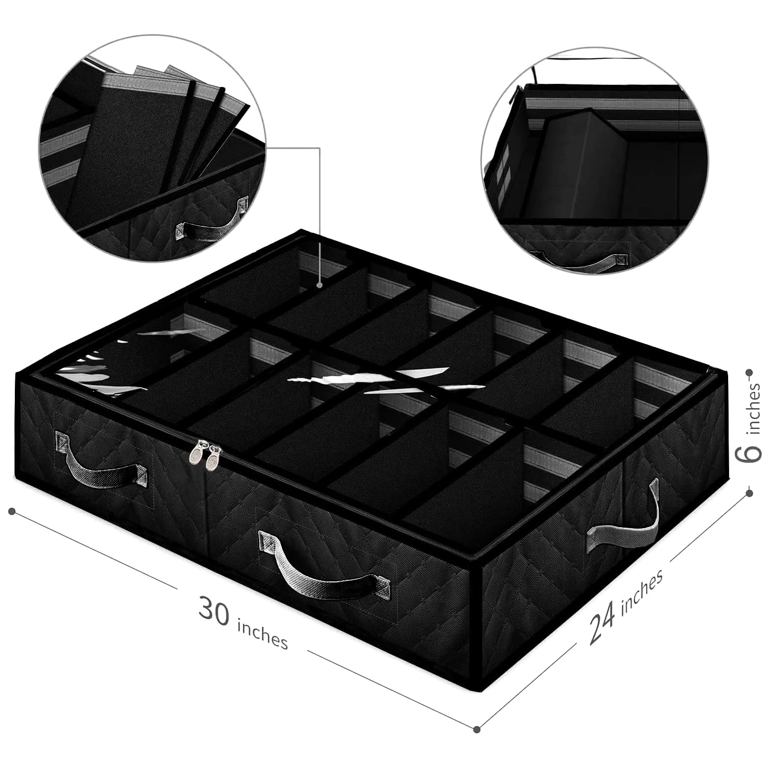 Anyoneer Under Bed Shoe Storage,Set of 2, Sturdy Sidewalls,Adjustable Dividers,Reinforced Handle,Sturdy Zipper,Bottom with Panel