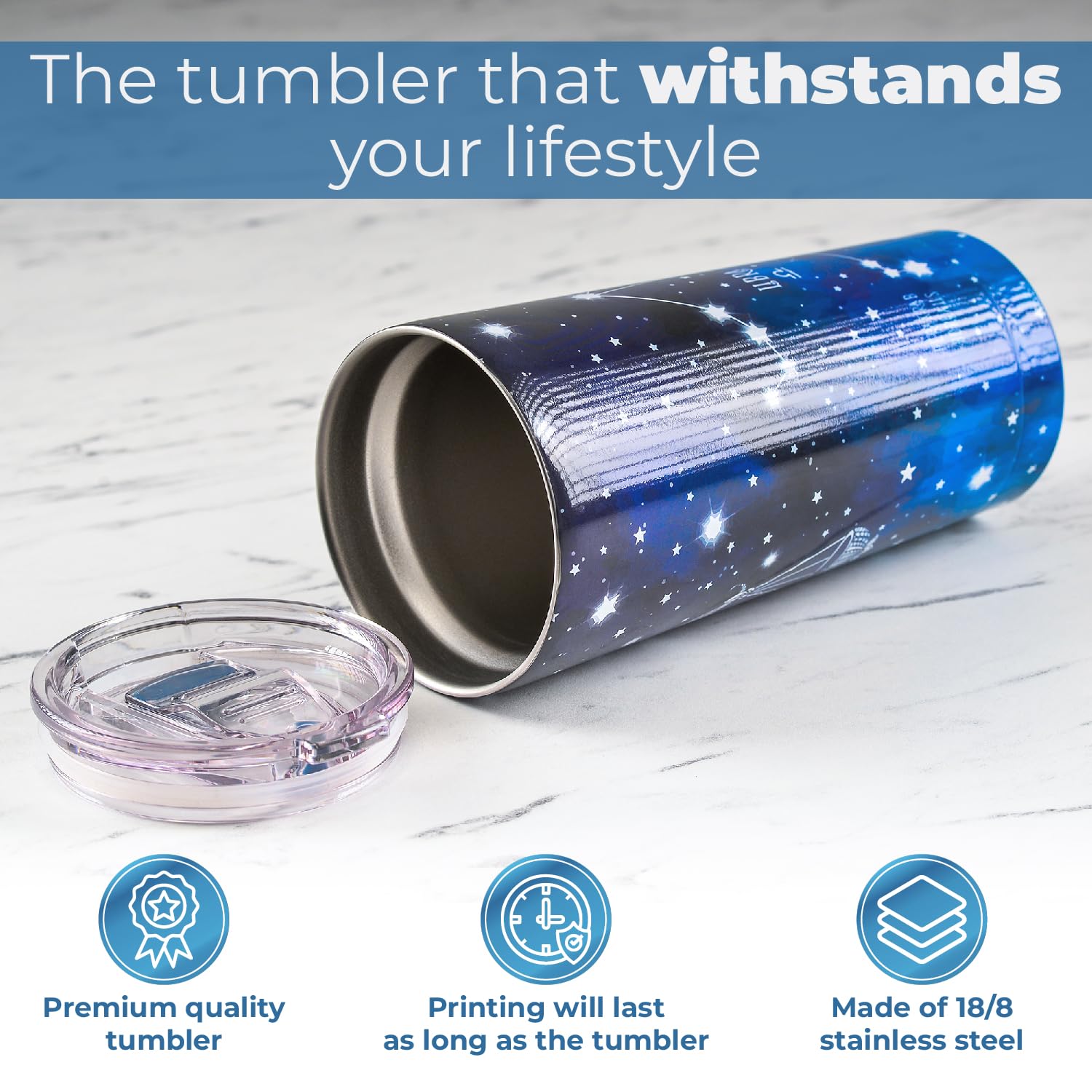 Greenline Goods Zodiac Insulated Coffee Tumbler - Libra 20 Oz Metal Drink Cup With Slide Top Lid - Non Slip Silicone Base - Astr