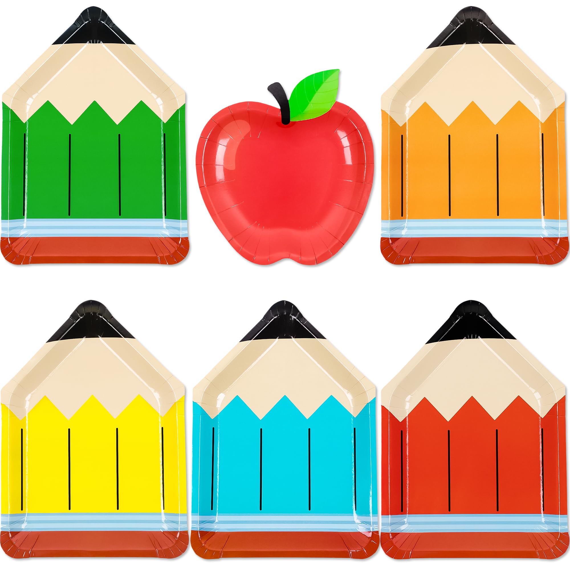 Geefuun 50Pcs Back to School Paper Food Plates Decorations - Pencil & Apple-Shaped Disposable Dessert Snack Serving Trays for We