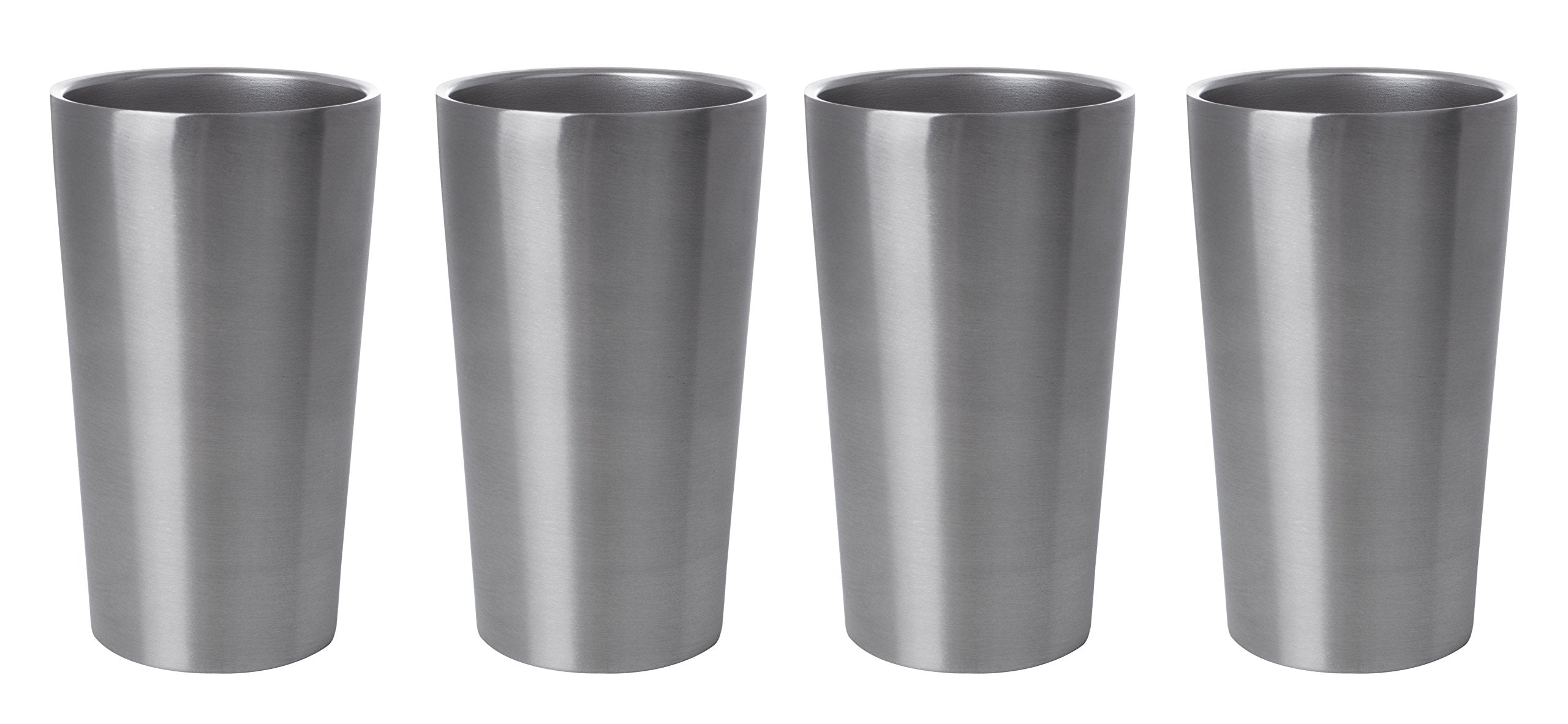 Maxam Kitchen Utensil 4 Piece Double Wall Stainless Steel Tumbler Set, 13 Oz, Silver