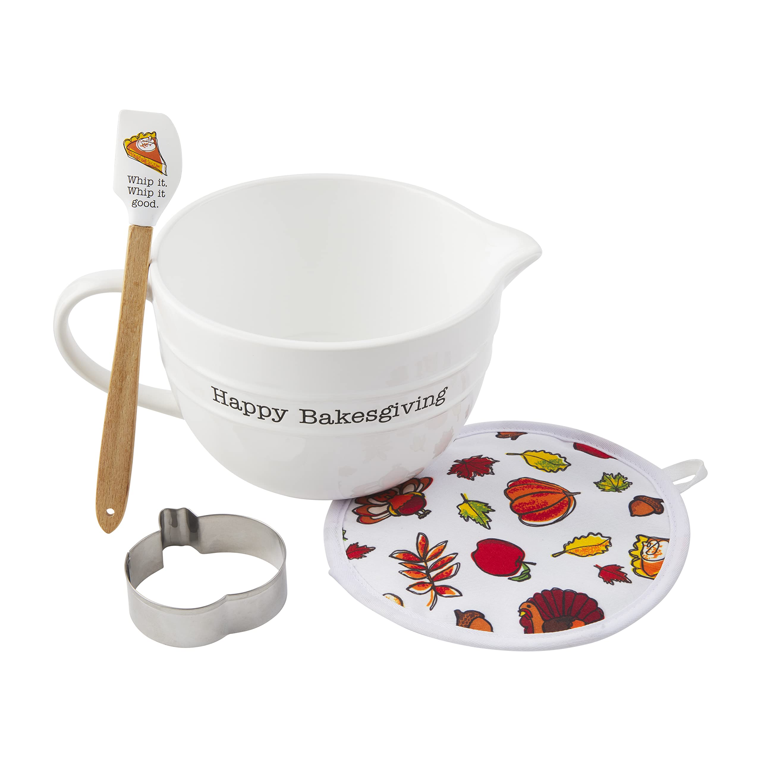 Mud Pie Circa Happy Thanksgiving Mixing Bowl Set, White, 10'' X 5.3''