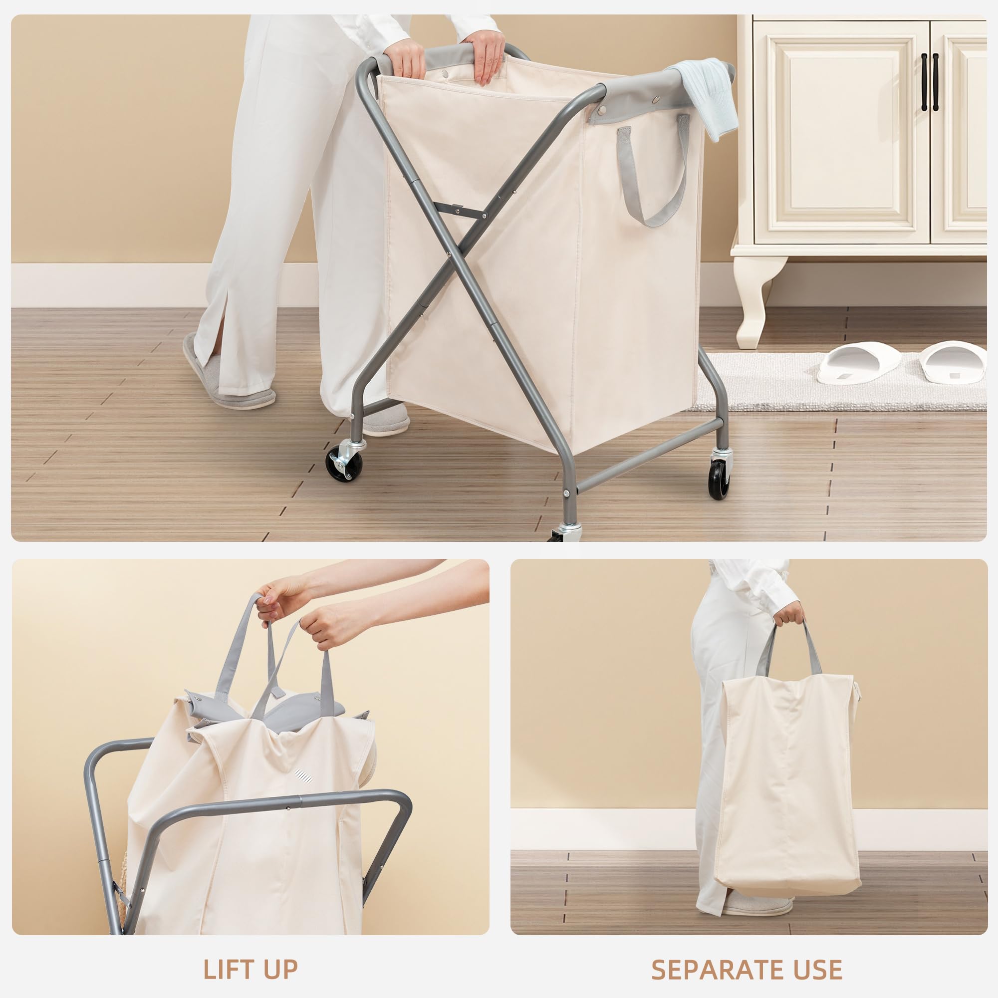 Storage Maniac Collapsible Laundry Hamper With Wheels, Rolling Laundry Basket, Heavy Duty Laundry Sorter With Removable, Folding
