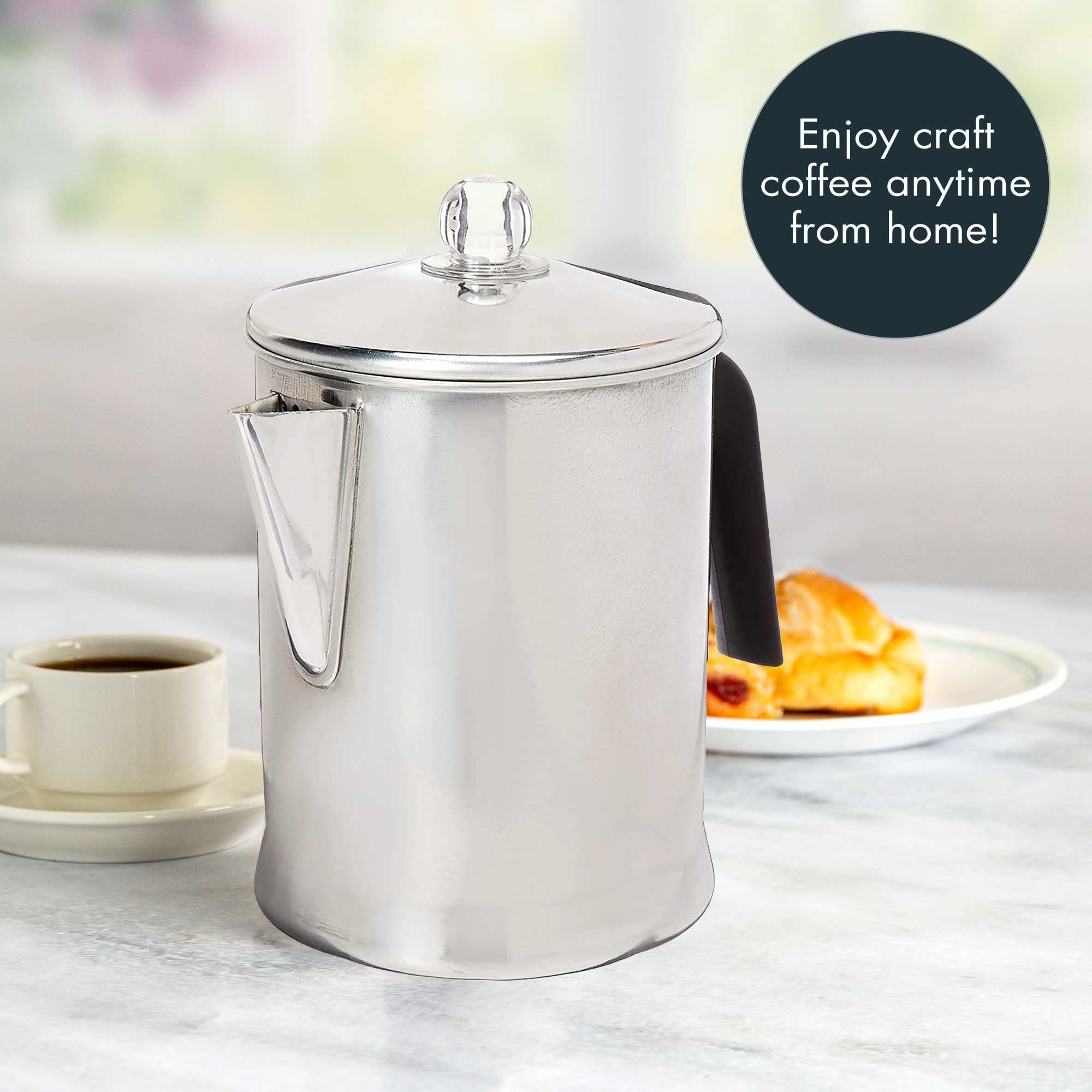 Primula Today Aluminum Stove Top Percolator Maker Durable  Brew Coffee On Stovetop  9 Cup  Silver