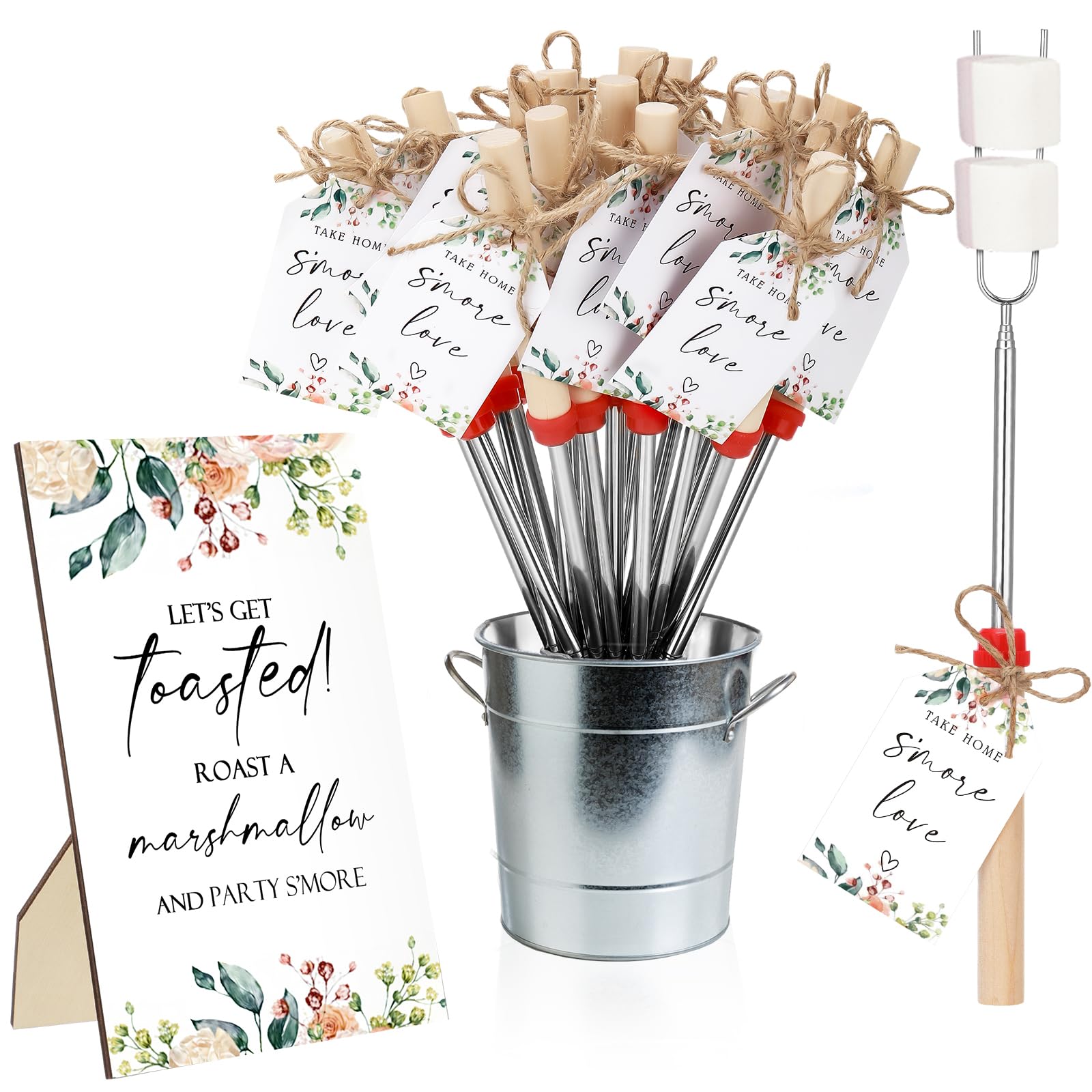 Tioncy 24 Sets S mores Party Favors for Guests Pink Floral Wedding Favors Include S mores Sticks Fire Pit Barbecue Skewers Table