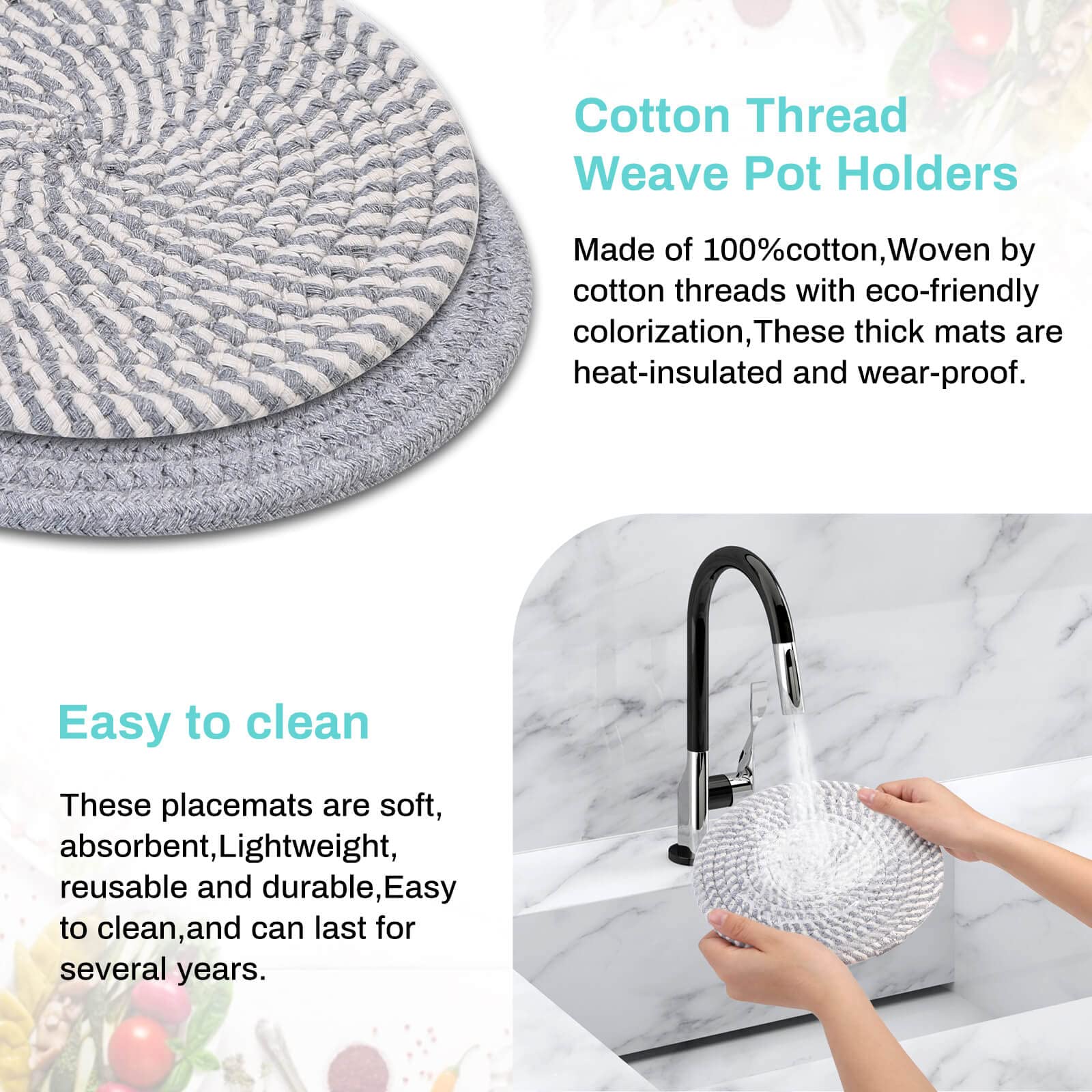Billbotk Trivets For Hot Dishes, 6 Pieces Pot Holders For Kitchen, 100% Cotton Woven Hot Pads For Kitchen, Trivets For Kitchen H