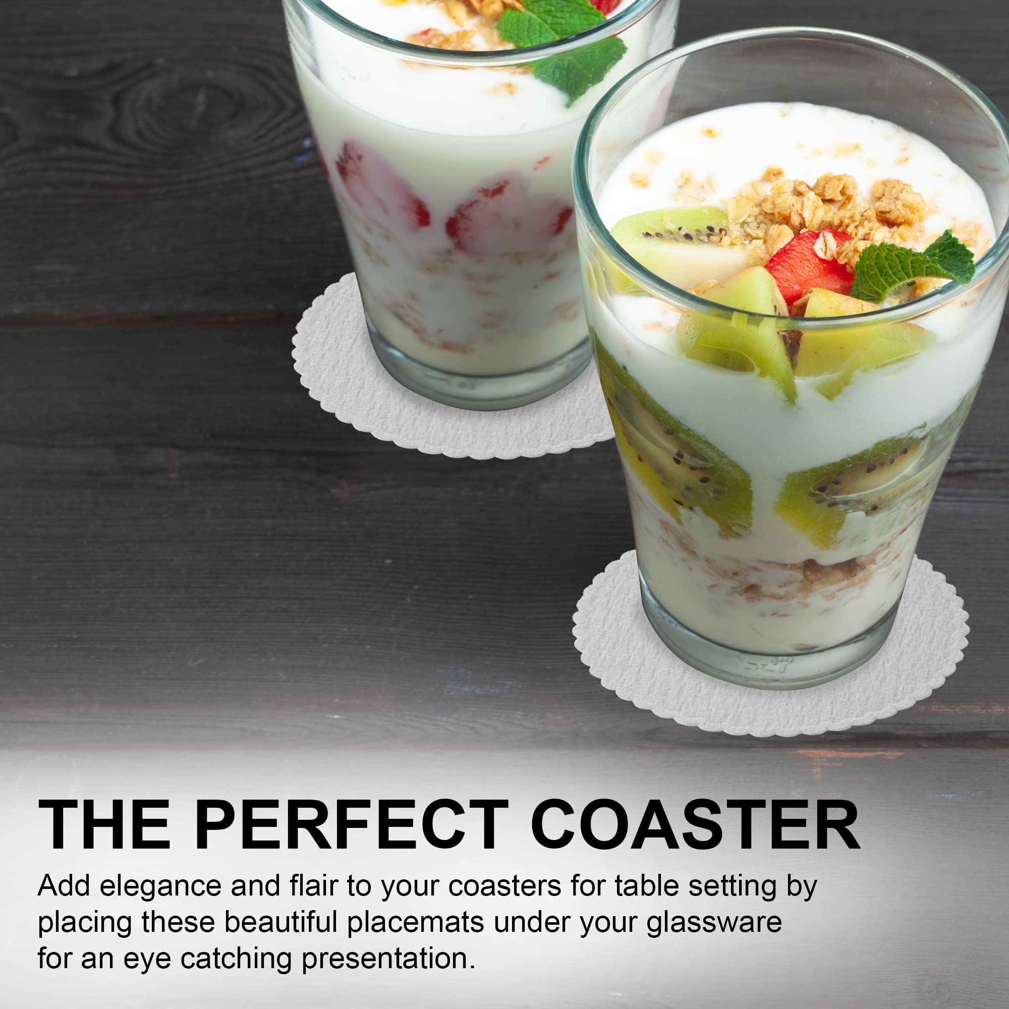 Mt Products White Thin Paper Coasters 3.25'' - Scalloped Edge Disposable Coasters For Drinks Protection Against Leaks And Spills