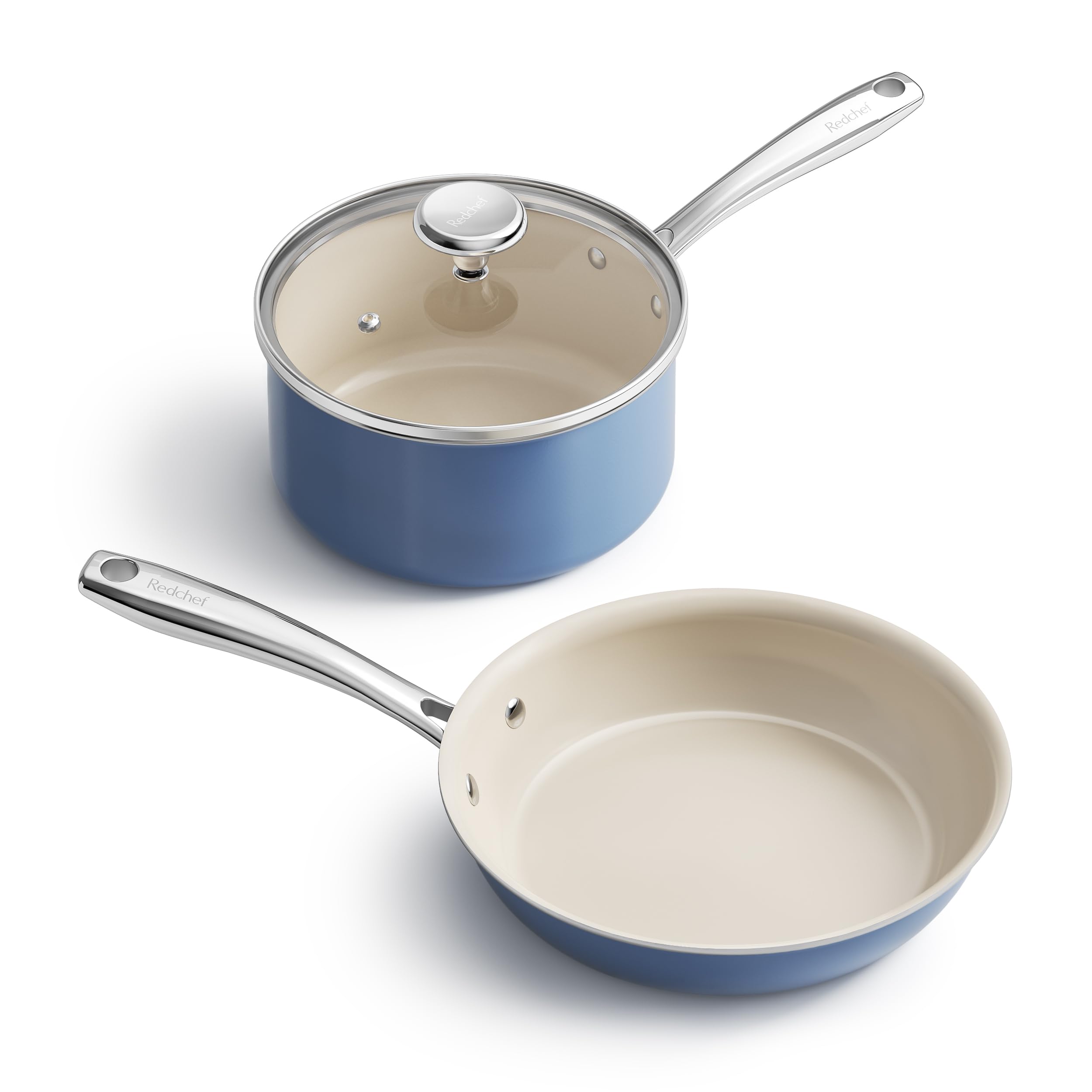 Redchef Saucepan & Frying Pan Set, 8 Ceramic Frying pan & 2.5Qt Saucepan with Lid, Cookware Set, Induction Compatible, Nontoxic