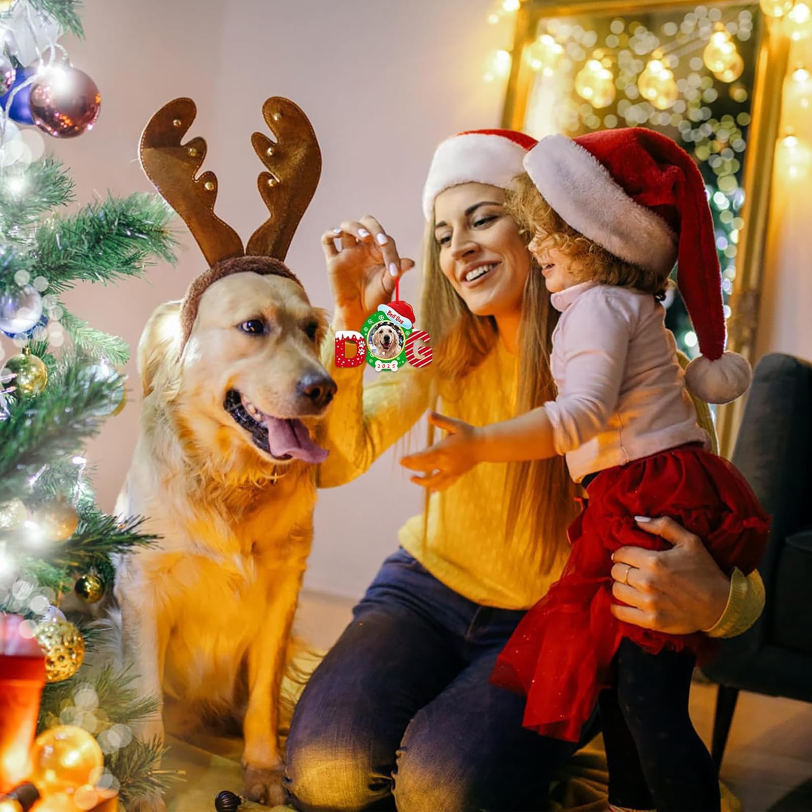 FaCraft Christmas Picture Frame for Dog - 2025 Christmas Ornaments Best Dog Ornaments for Xmas Tree Decorations Pet Puppy Orname