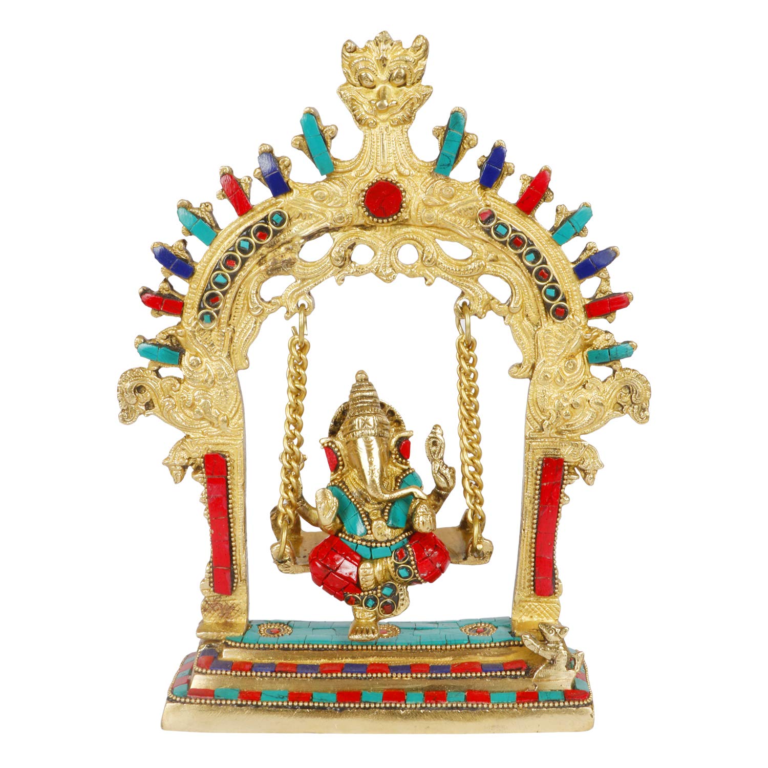 Kartique Brass Ganesh Bhagwan Statue Jhula With Kirtimukha Idol Ganesha Swing Ganpati Bappa Jhoola Murti For Home House Warming 