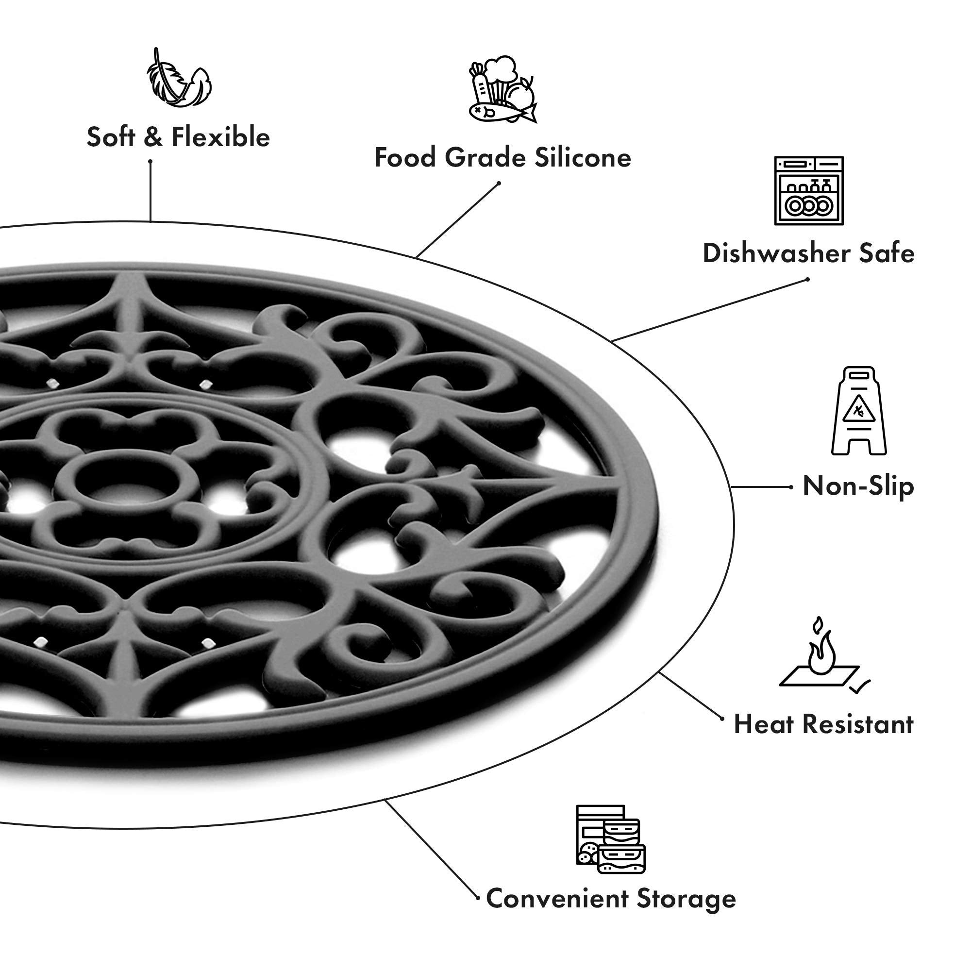Boxiki Kitchen Silicone Trivet Mat | Trivets For Hot Dishes | Silicone Pads | Silicone Trivets | Silicone Microwave Mats | Pot M