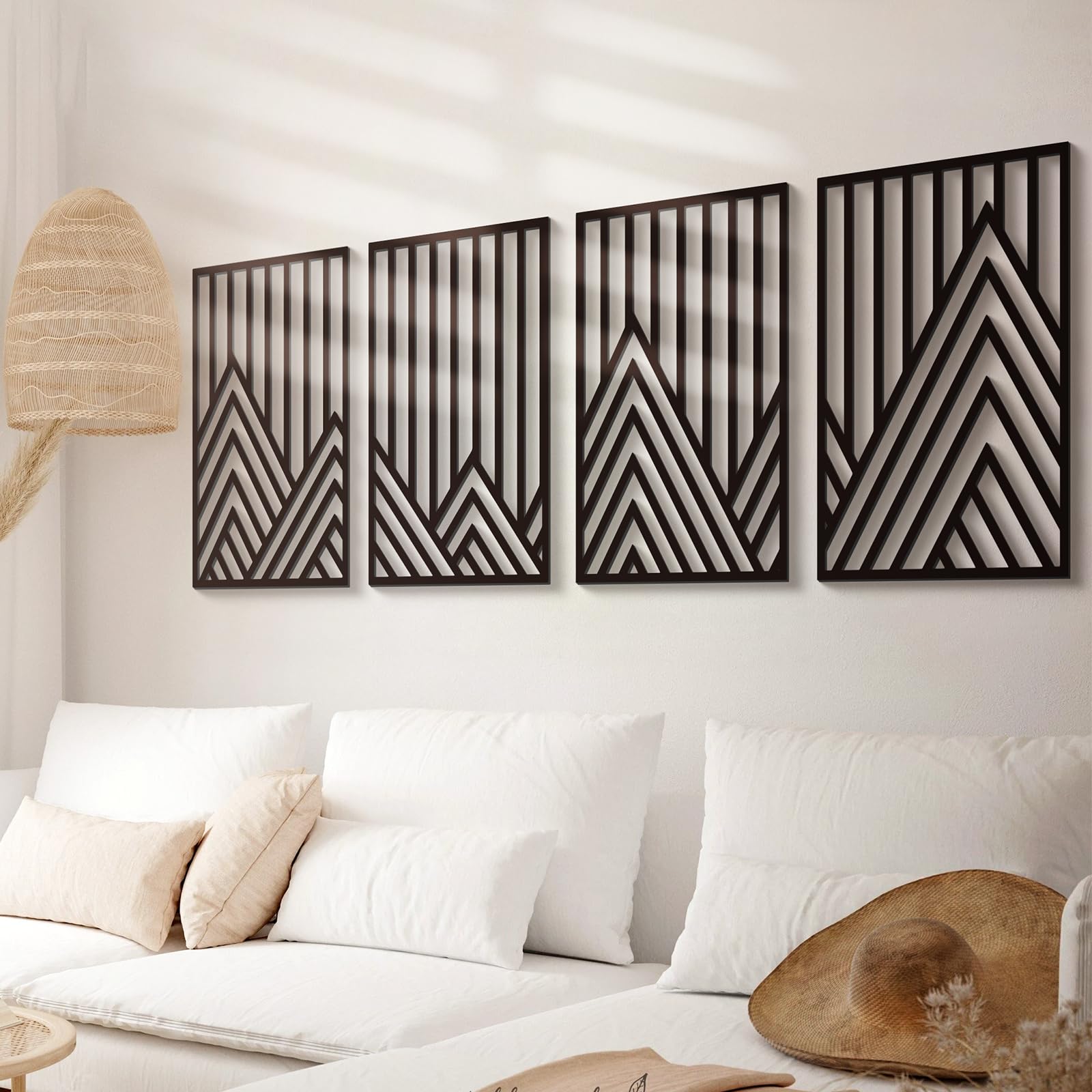 Glamativity Large 4 Pcs Black Abstract Mountain Line Metal Wall Art, 22.5 X 15.7'' Minimalist D  Cor Single Line Art Wall D  Cor