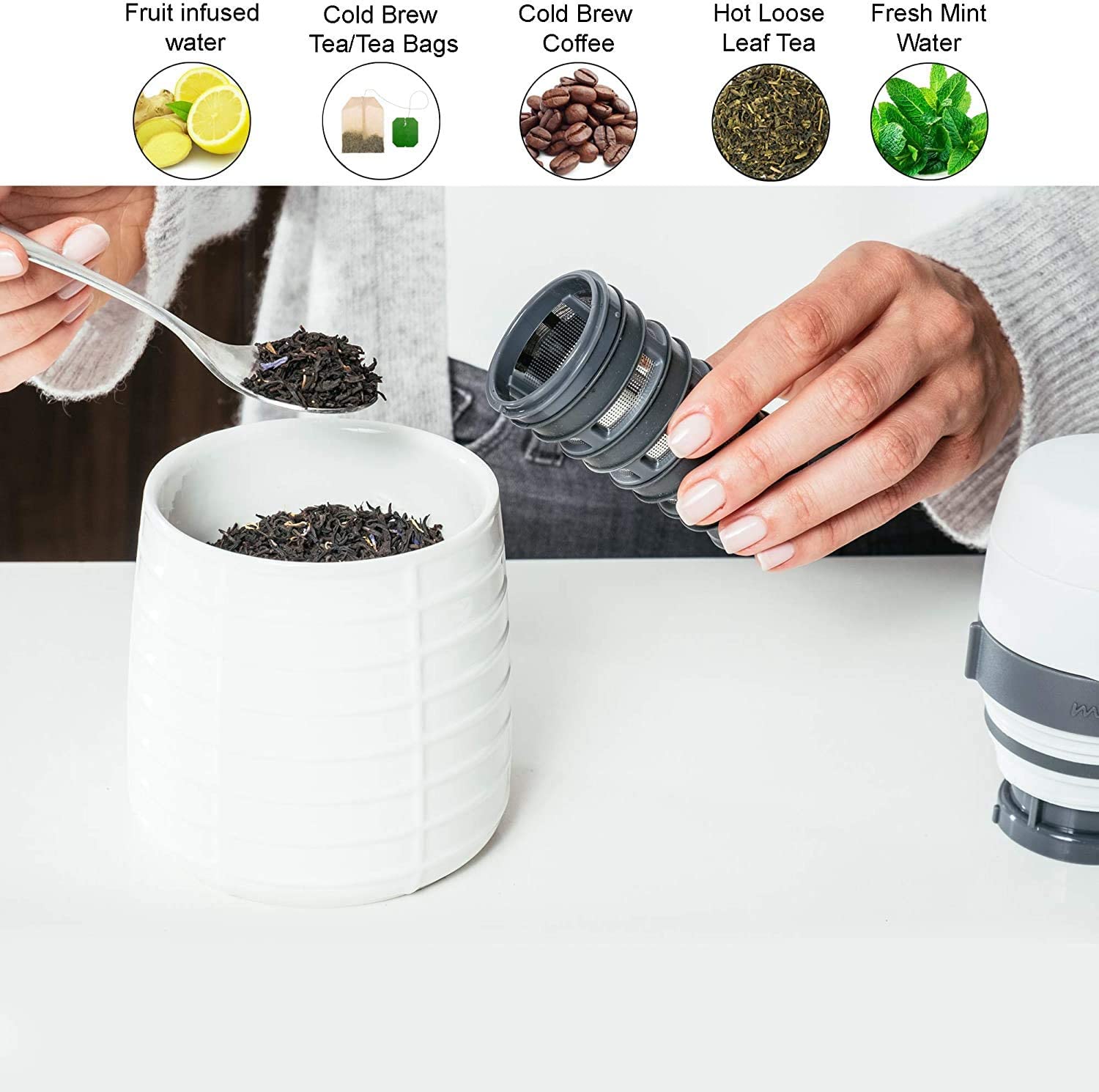 Menna One Control Your Flavor Stainless Steel Tea Infuser Travel Mug With Start & Stop Steeping Infuser Control, For Hot Or Cold