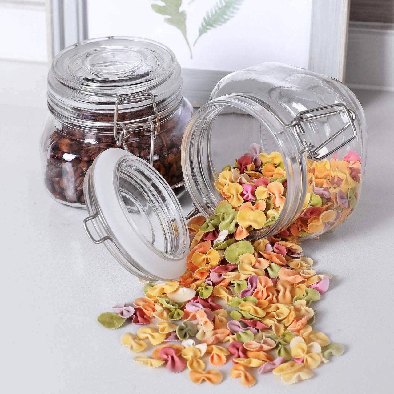 Homebrilliant Airtight Glass Canister With Lid Food Storage Jar Round Container With Clear Preserving Seal Wire Clip Fastening (
