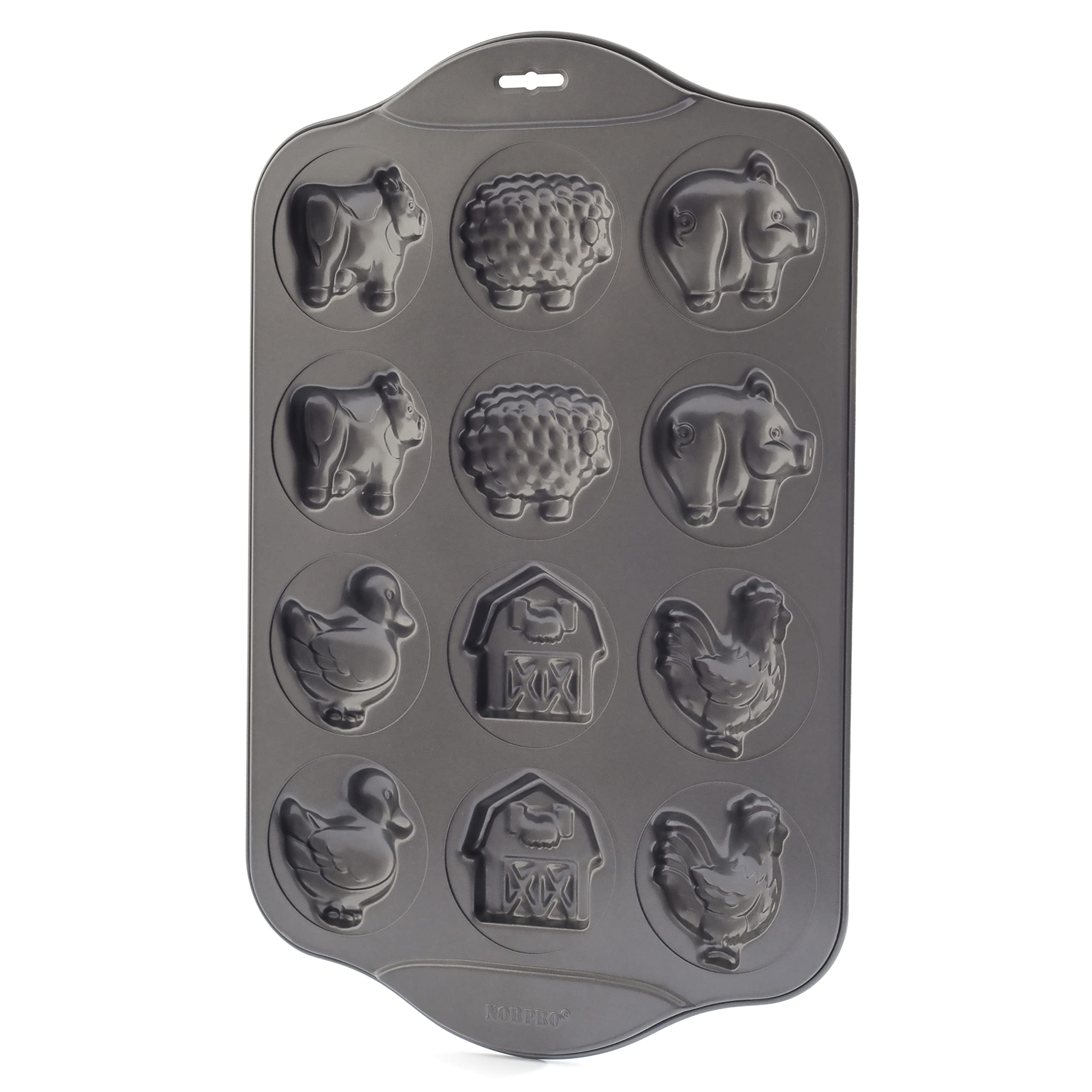 Norpro 3967 12 Cup Nonstick Farm Cookie Pan, 17 X 11 X .5In/43 X 28 X 1.25Cm, Black