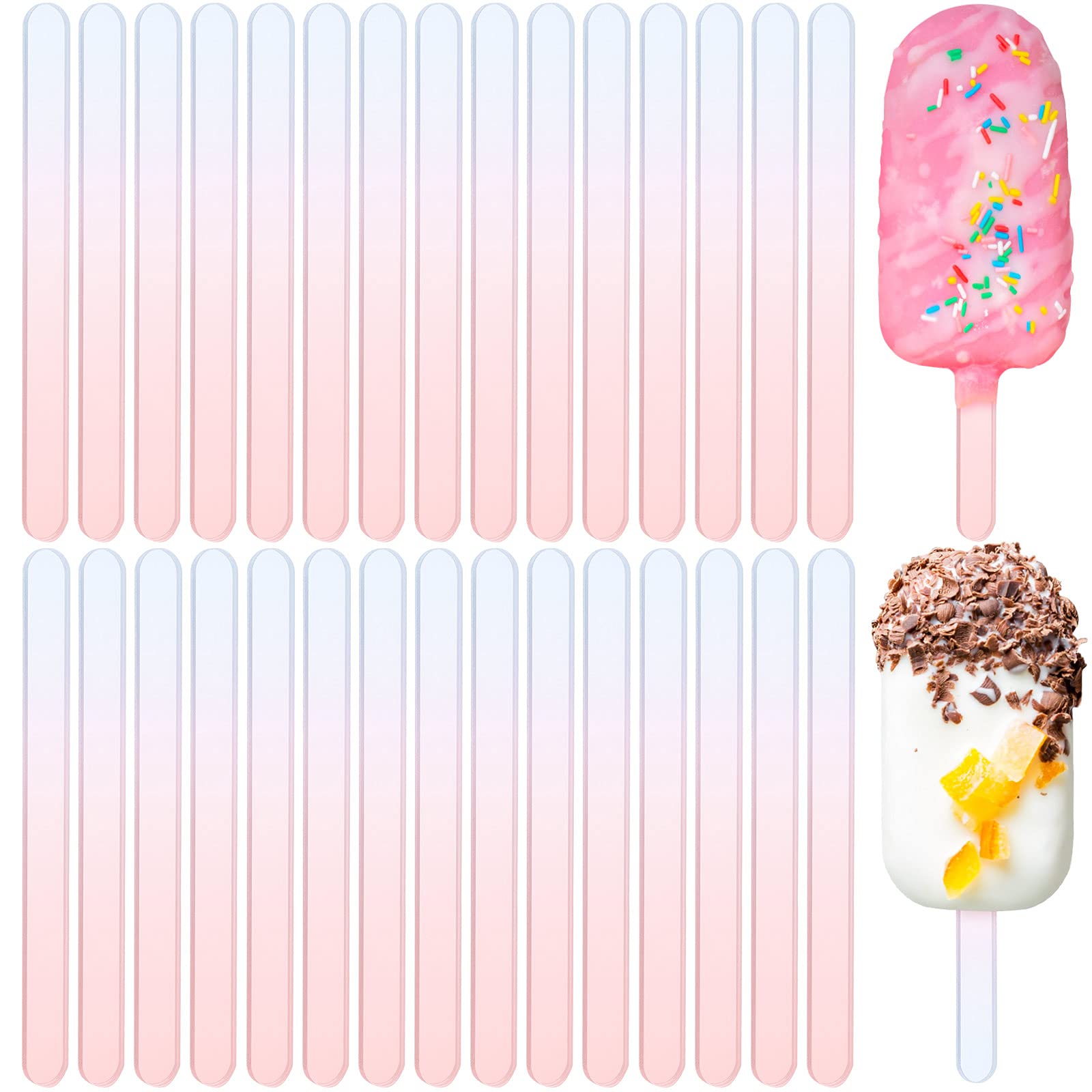 Romooa 30 Pcs cakesicle sticks Ice Cream Acrylic Reusable Cake Pop Mold colored plastic Ice Pop Sticks for Cake topper Cream Can