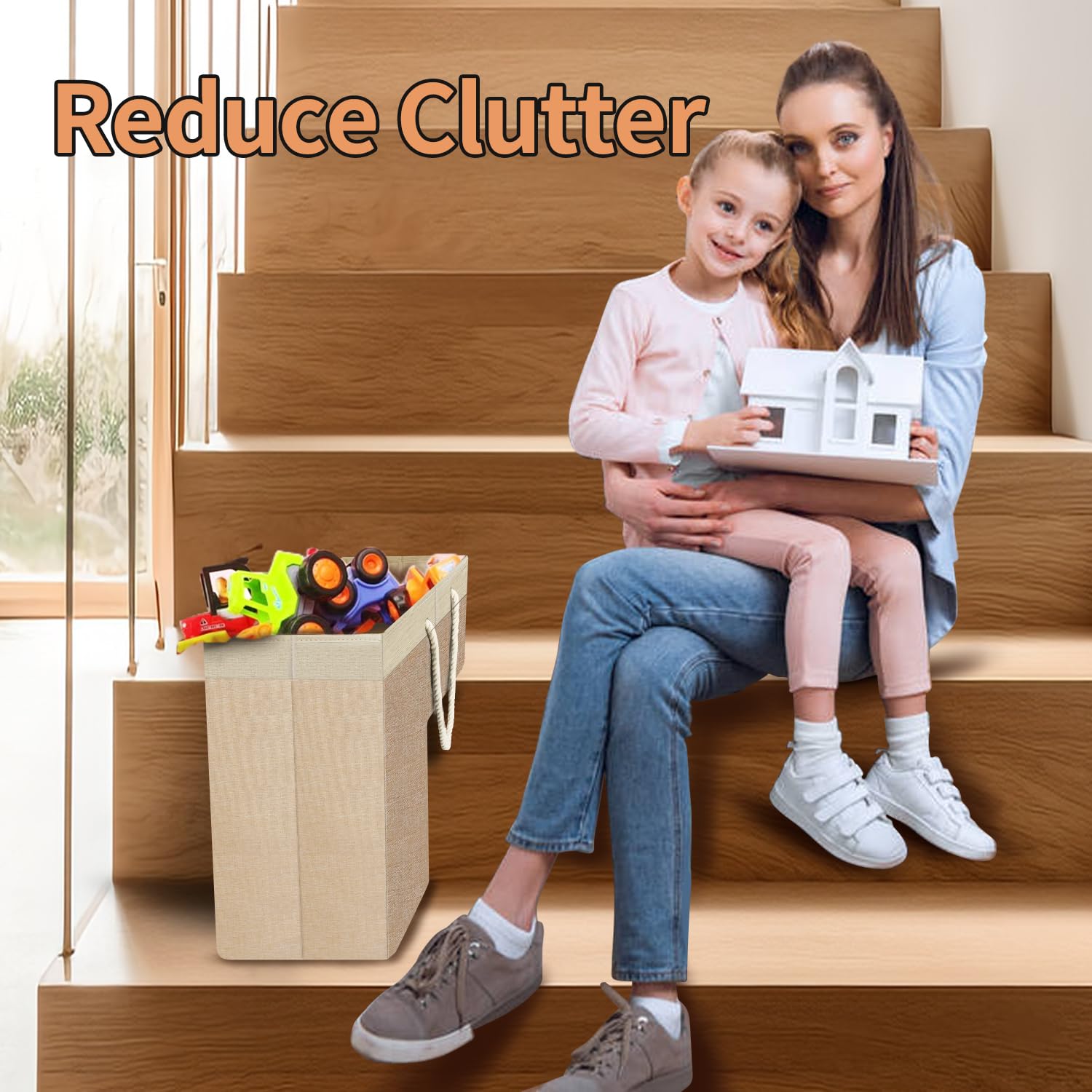 2 Pack Stair Basket For Stairs With Handle,Staircase Baskets For Carpeted And Wooden Stairs,16'' Step Storage Laundry Basket For