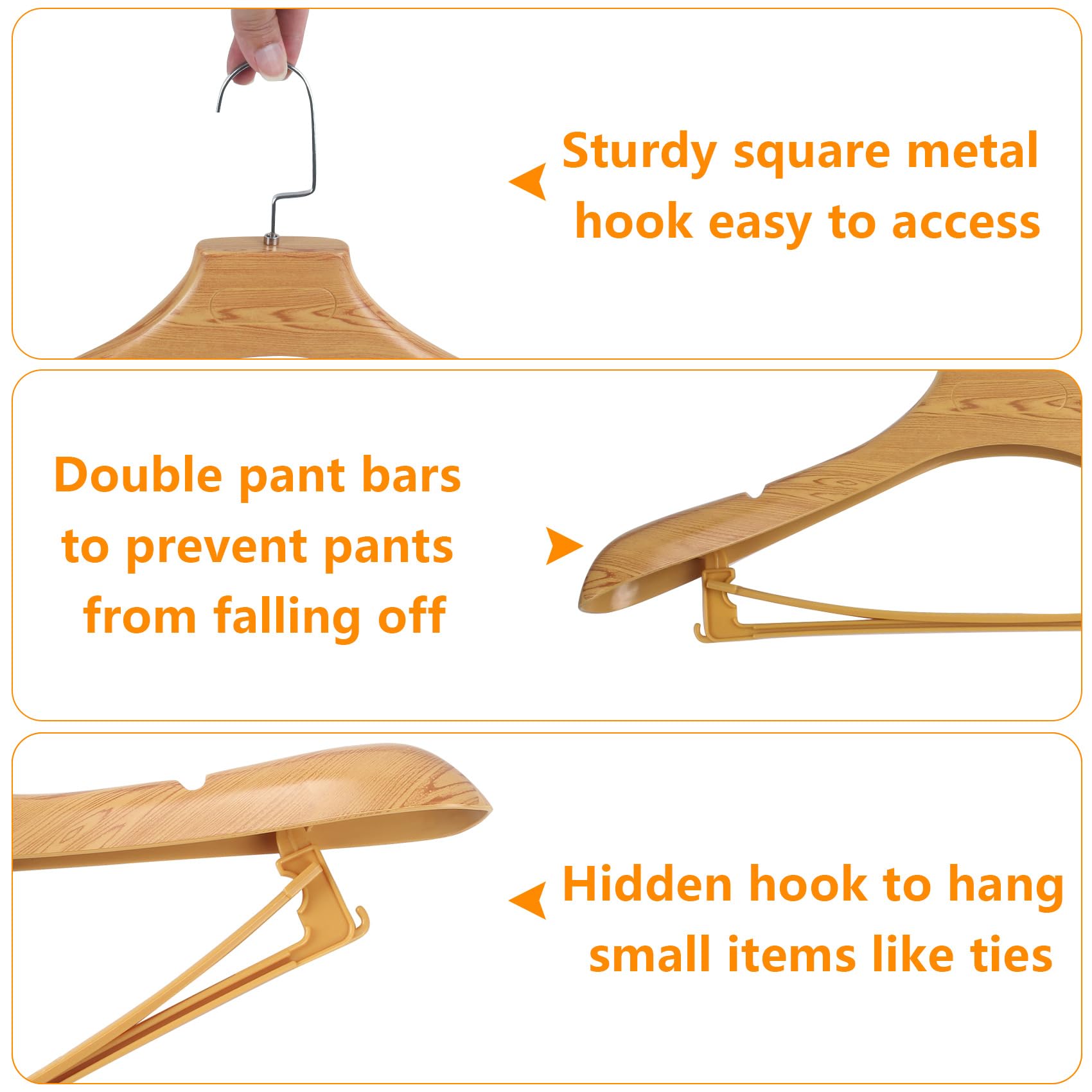DEDU Plastic Extra Wide Shoulder Suit Hangers for men 20 Pack Width 17.5 ''  Sweater Hangers No Shoulder Bump Non Slip for Thick Sweaters  Clothes Hangers with Pants Bar 360? Swivel Metal Hook (Natural)